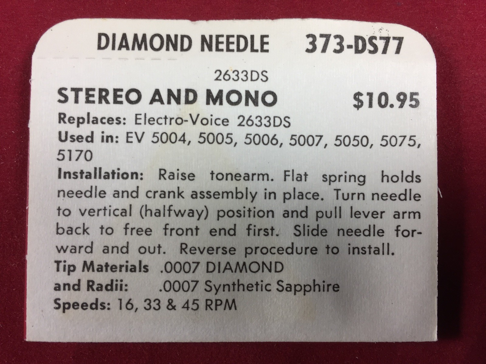 NOS SUPERB #373-DS77 Stylus Needle Replacement for ELECTRO-VOICE 2633DS