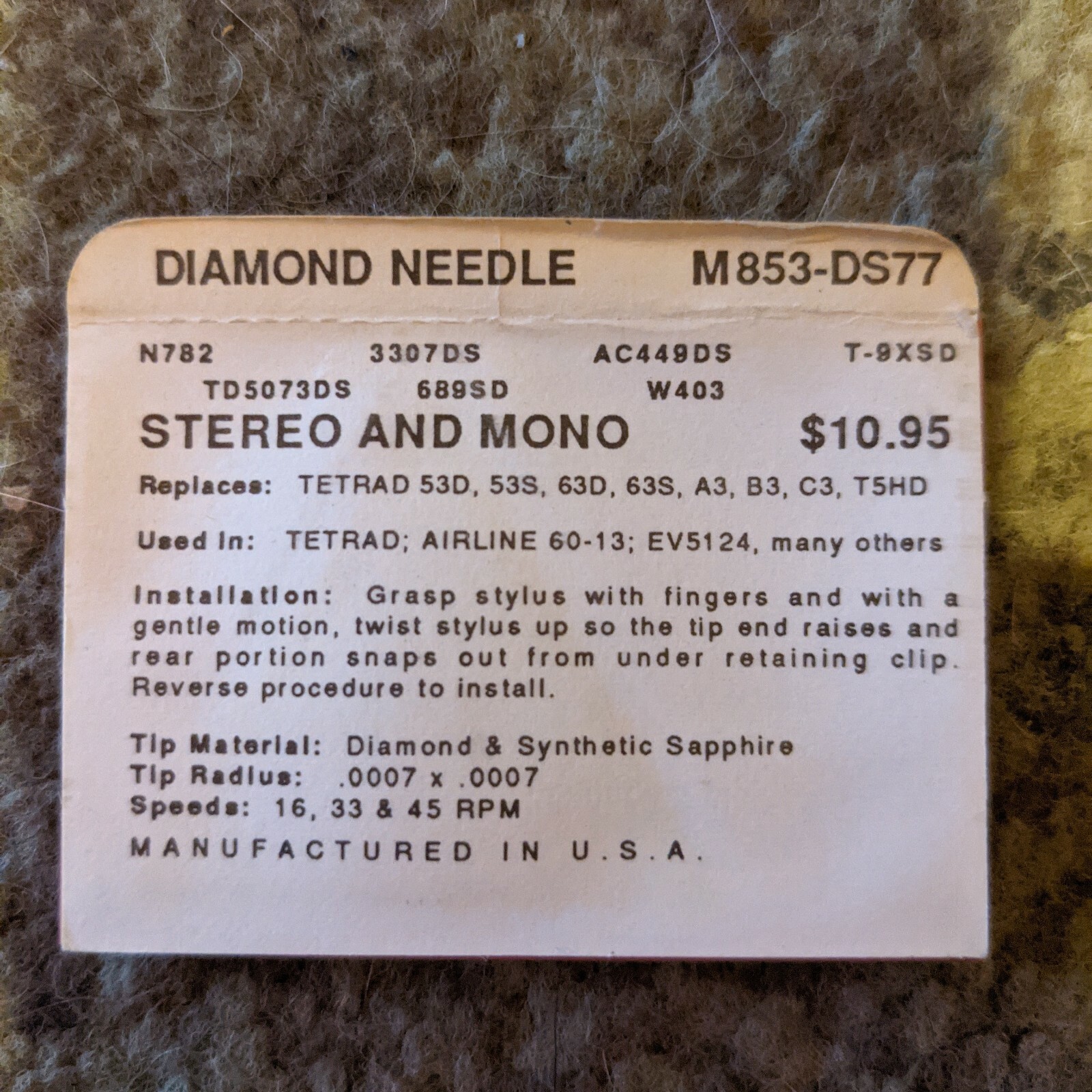 Superb Diamond Needle M853-DS77 Tetrad 53D 53S 63D 63S A3 B3 C3 T5HD