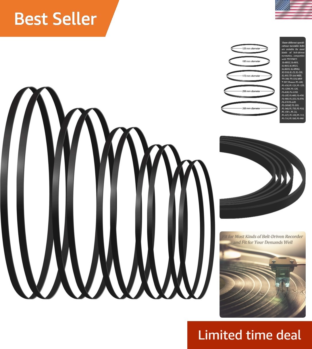 10-Piece Rubber Belt Set for Turntable Repair – 5 Sizes for Optimal Sound