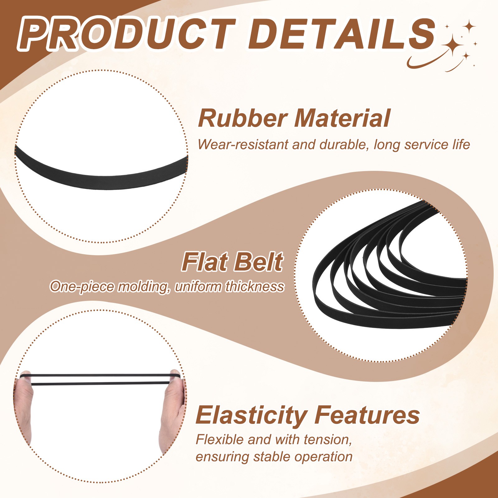 Turntable Belt, 128x5mm(5×0.2″) Flat Machine Recorder Rubber Belt, Black