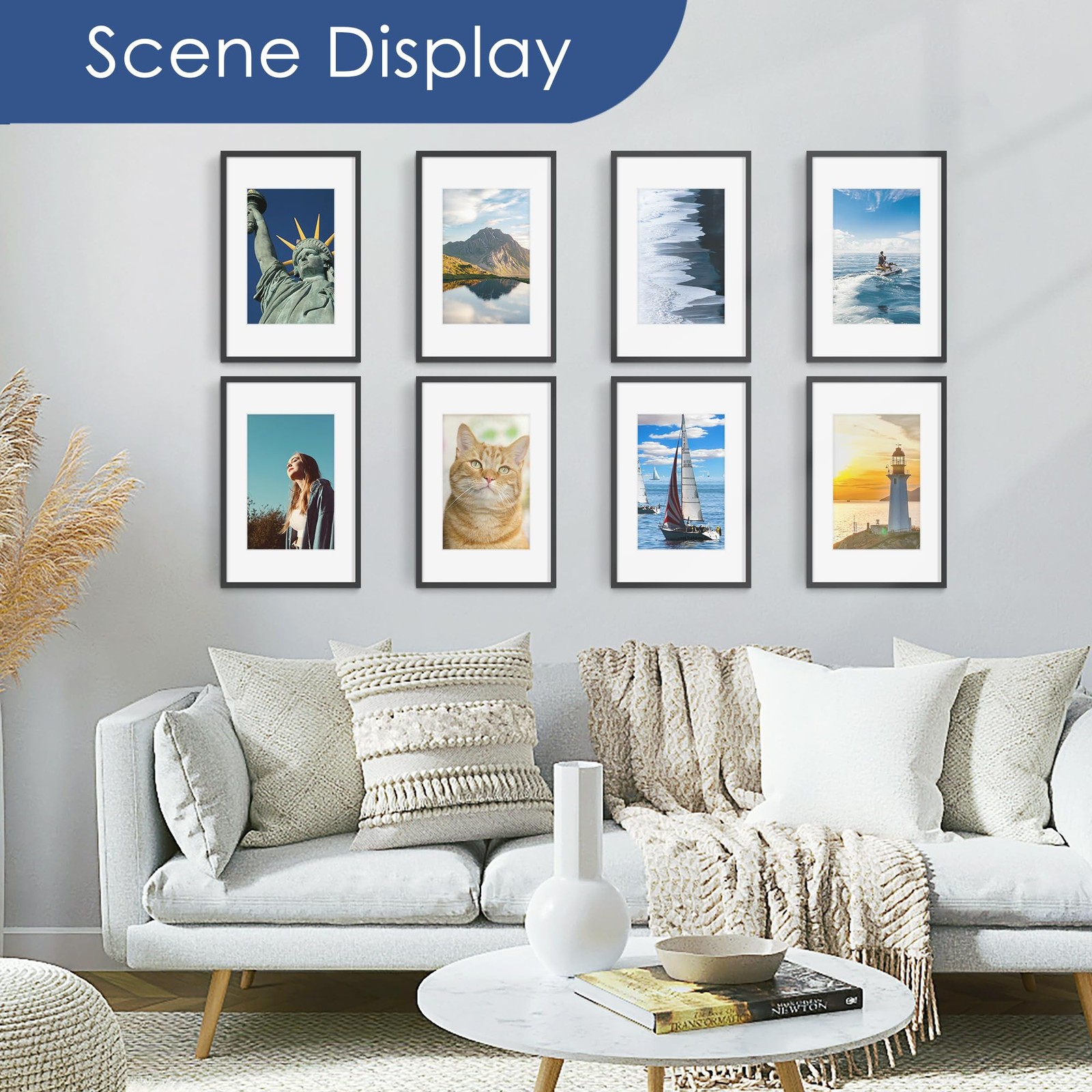 PEALSN 11×17 Picture Frame, Display Pictures 8 x 12 with Mat or 11×17, Black