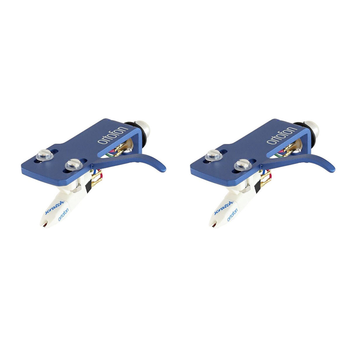 2 Pack Ortofon OM Scratch White Premounted on Blue SH-4 Headshell (White/Blue)