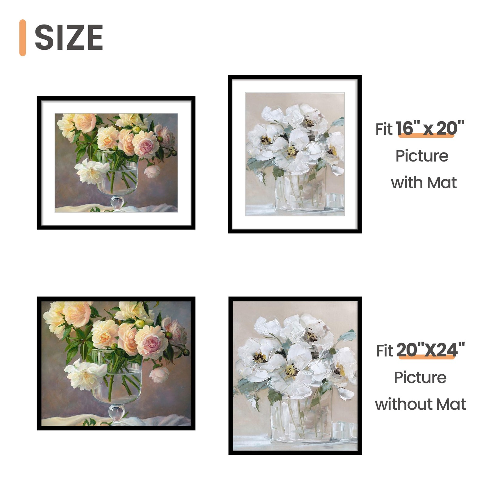 upsimples 20×24 Picture Frame, Display Pictures 16×20 with Mat 20×24, Black