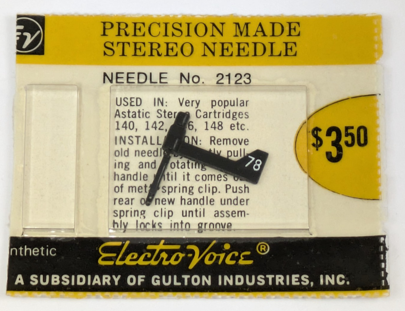 Electro-Voice 2123 Stereo Needle Record Player Stylus Gulton S-78 LP Astatic N60