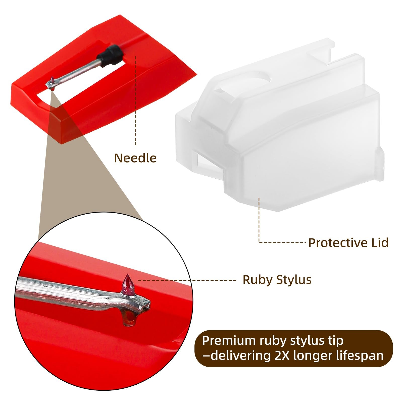 3 Pack Ruby Record Player Needles, Replacement for Crosley Victrola ION Jenso…