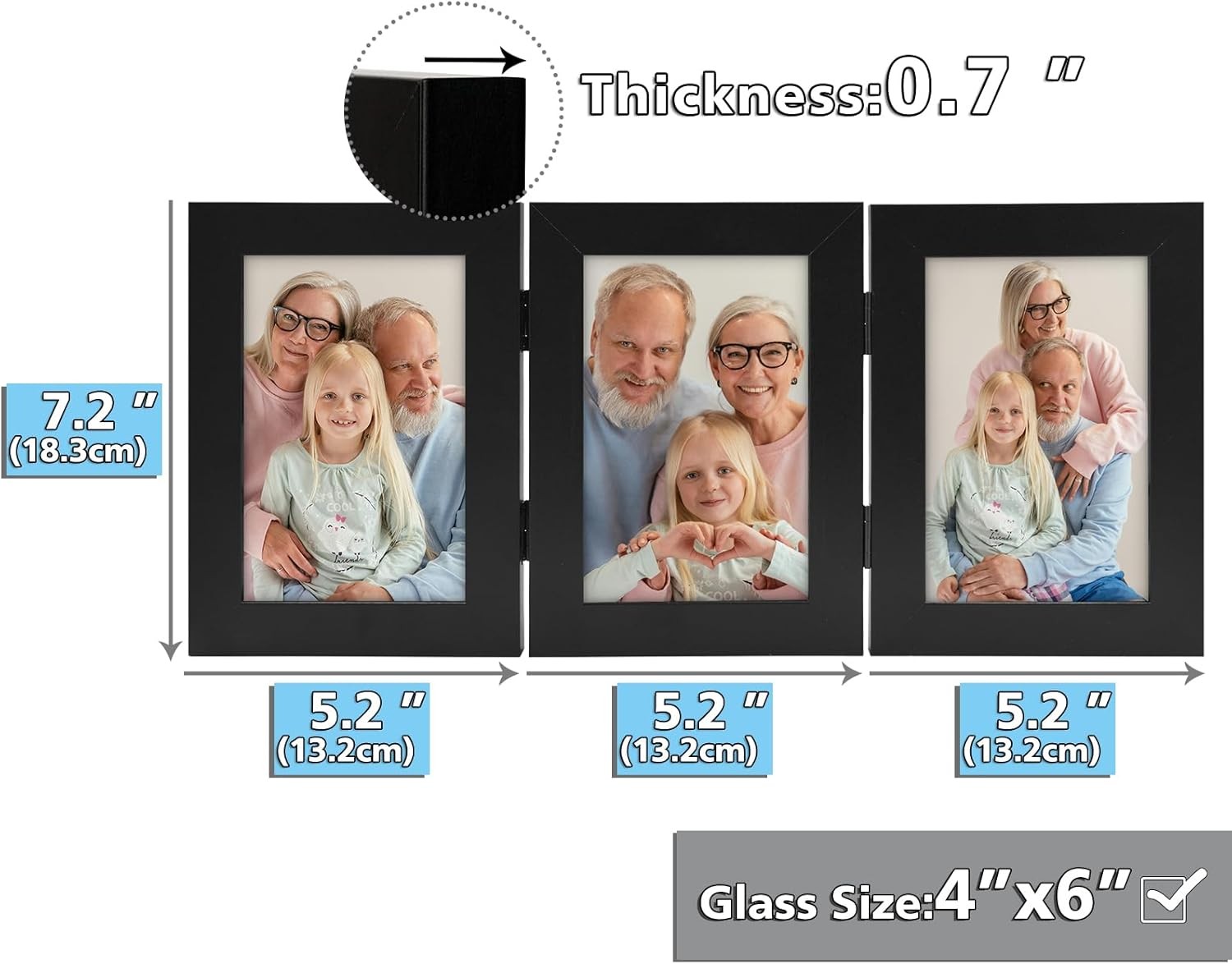 Frametory, 3 Picture Frames 4×6 Trifold Photo (1-Pack), Black