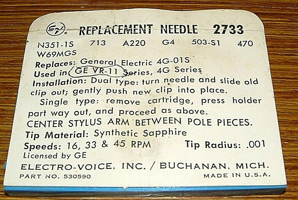 Sapphire NEEDLE 503-S1 for GE VRII AG-01S 4G-07S 4G-040, GE8-1S EV2733 N351-1s