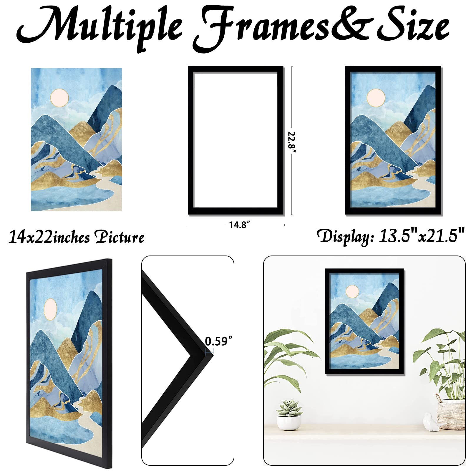 keibiubu Black Picture Frame, 14×22 Frame 14×22, (Pack of 1)