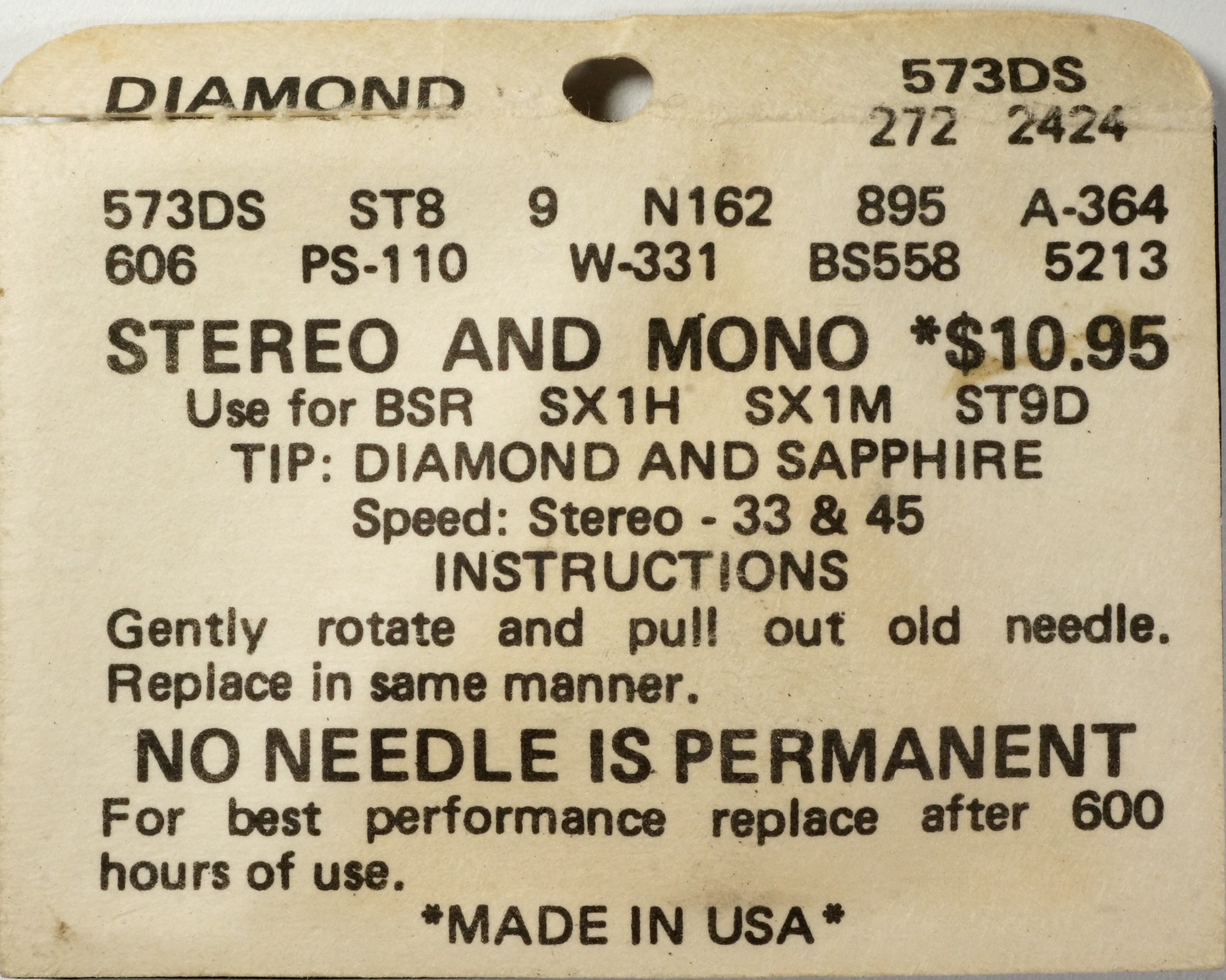 NOS Rivertone 573DS Diamond Needle Stylus for BSR SX1H SX1M ST9D