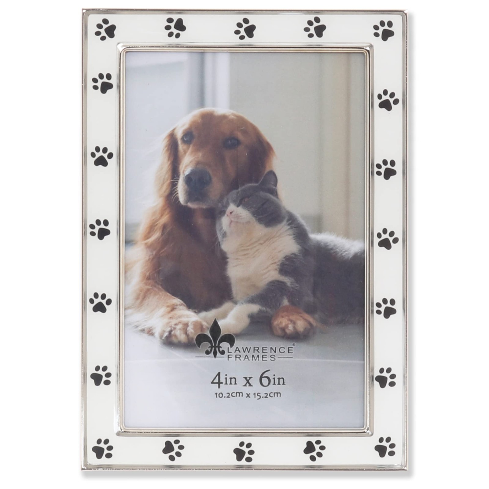 4×6 Silver Metal and White Enamel Picture Frame, Paw Print 4×6,