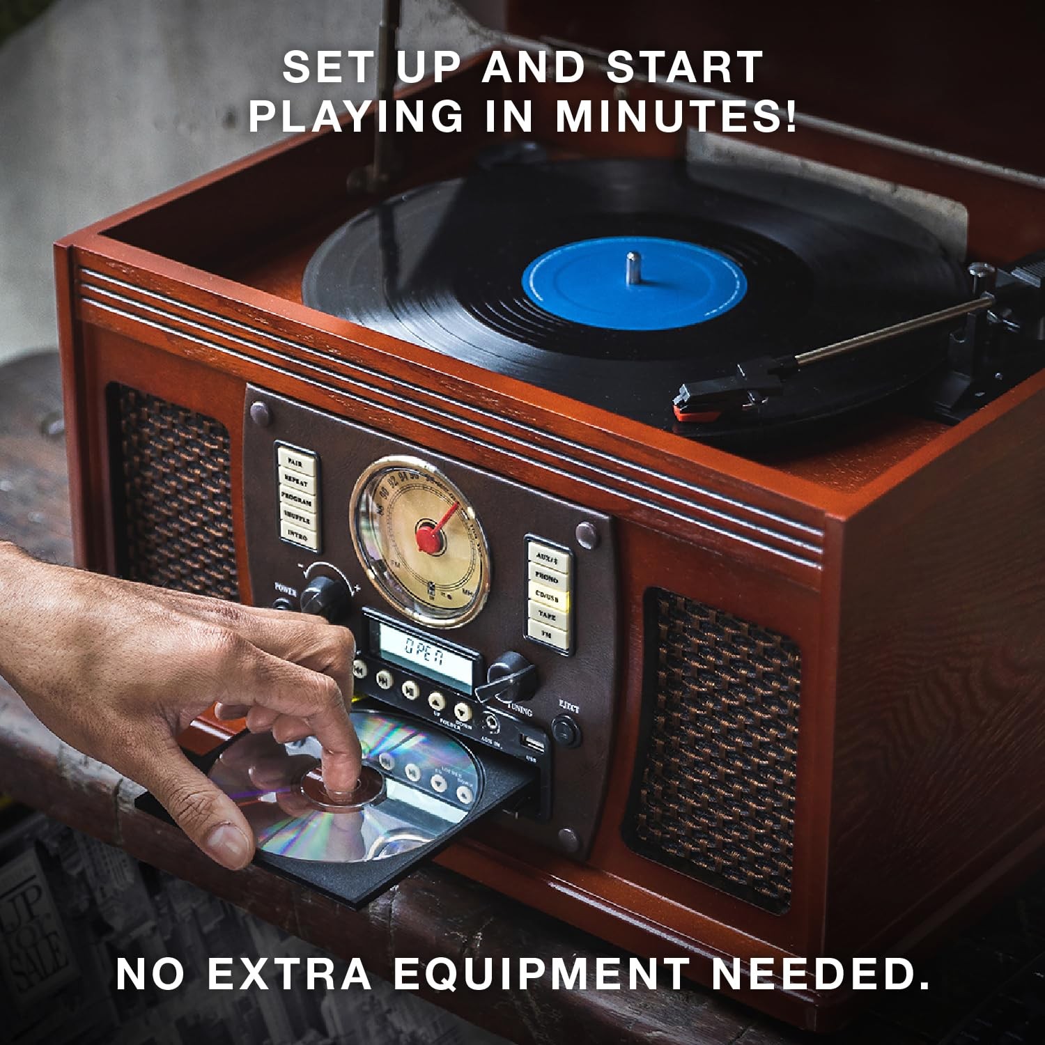Victrola Navigator 8-in-1 Bluetooth Record Player with 1SFA, Mahogany