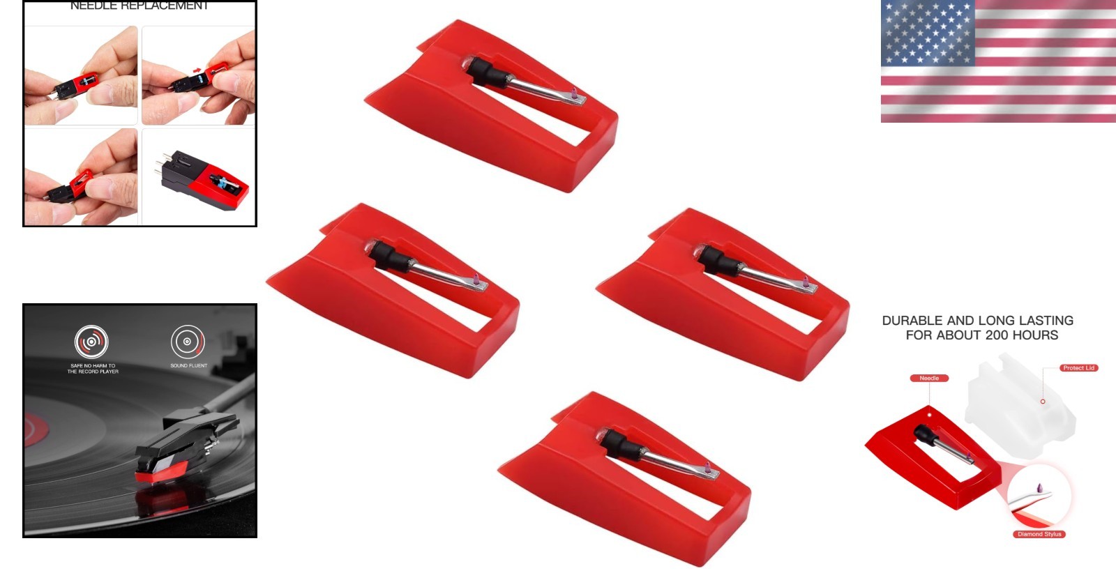 Compact 4pcs Diamond Stylus Replacement for Crosley & Victrola Turntables