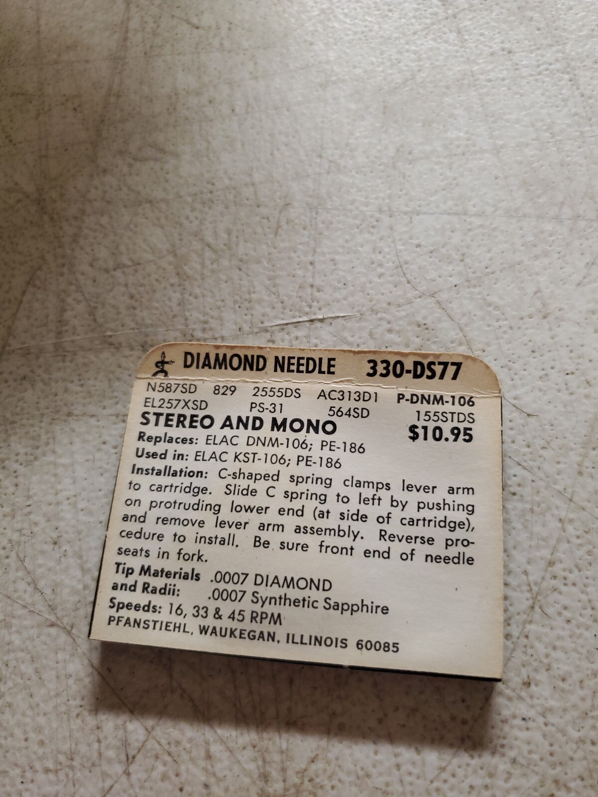 NEW Pfanstiehl 330-DS77 Diamond Needle Stylus Dual Needle 330DS77 ELAC dnm 106