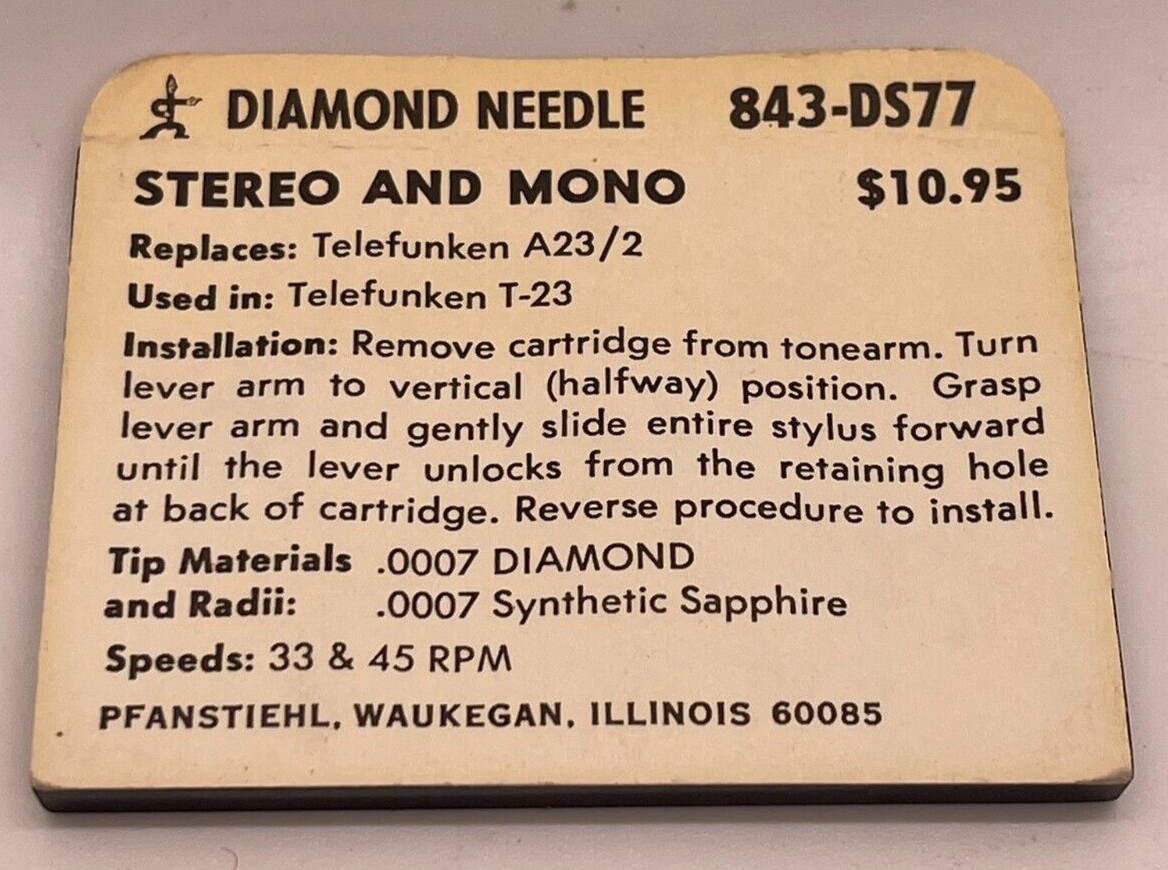 NEW 843-DS77 843-DS73 PHONOGRAPH NEEDLE for A25/2 A23/2 T-23 Telefunken