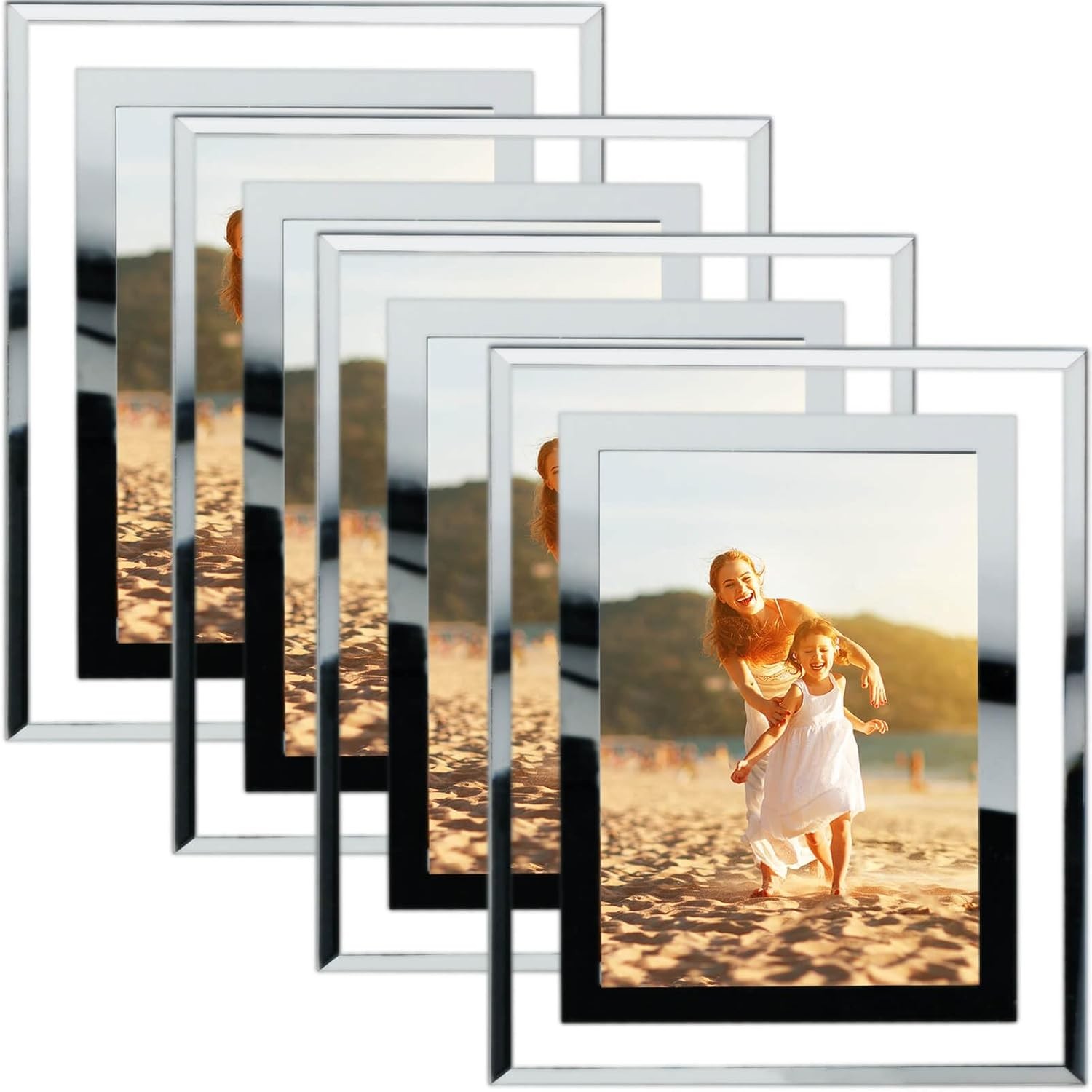 5×7 Picture Frames Silver – Set of 4, HD Real Glass 5 by (4 pack),
