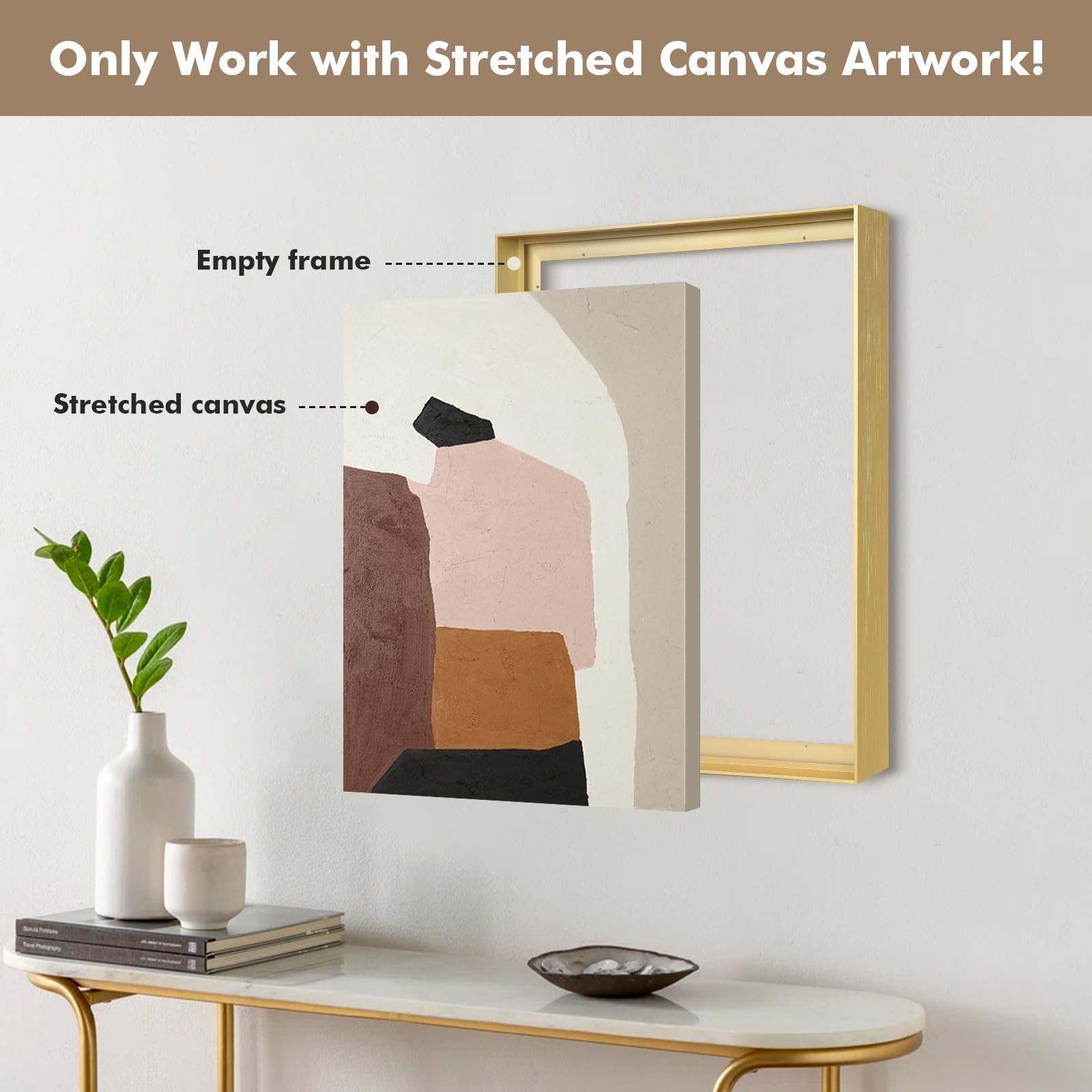 Floater Frame for 36×36 Canvas Paintings, DIY Metal Floating 36×36″, Gold