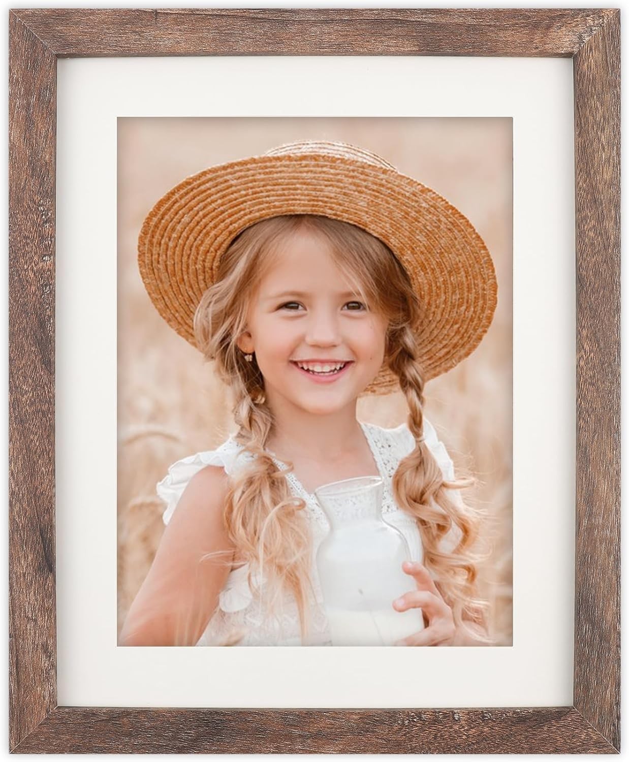 8×10 Picture Frame Wood Display 6×8 with Mat or 8×10, Brown