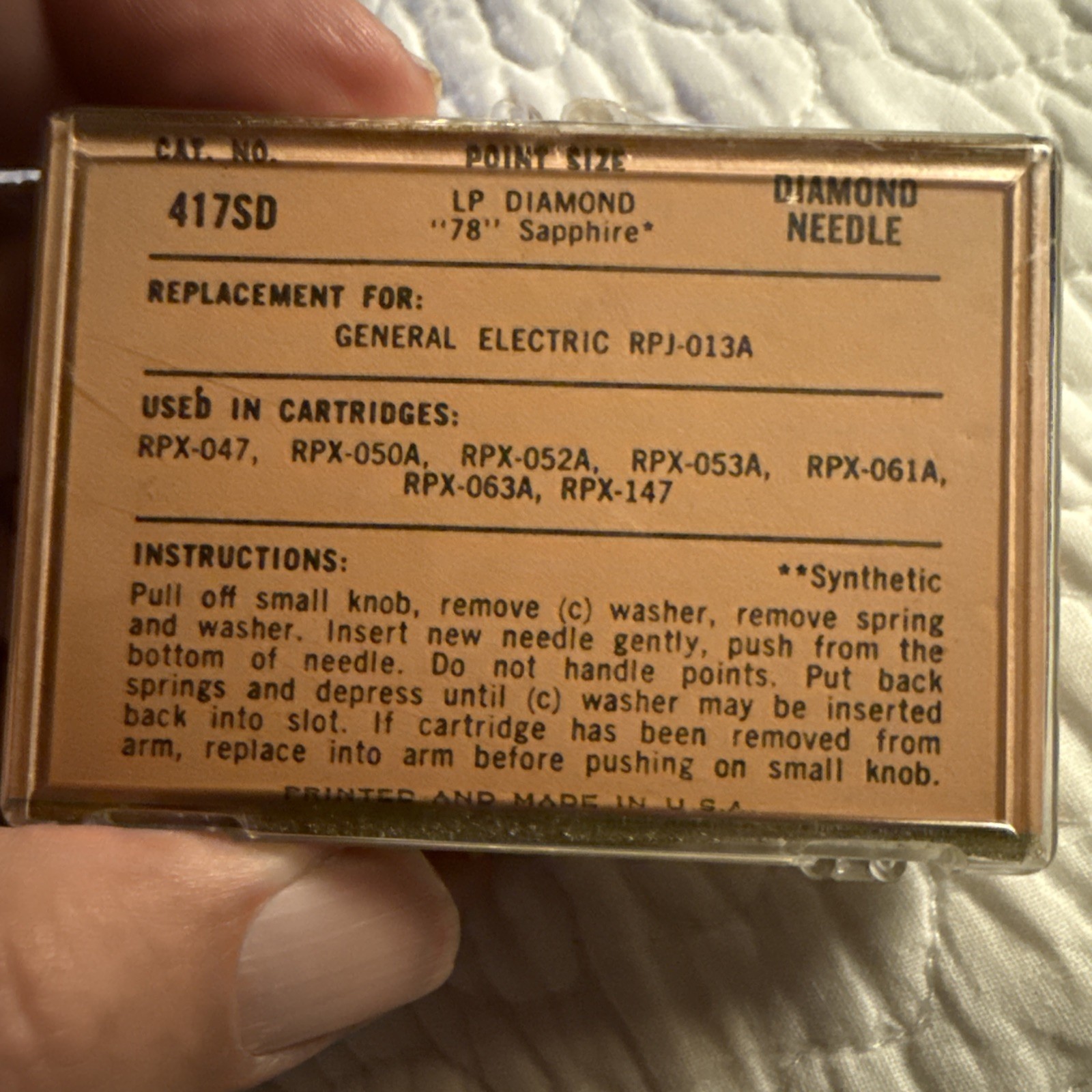 NOS Lyle’s Electronics 417SD Diamond Stylus Needle GE RPJ-013A RPX-047 RPX-147