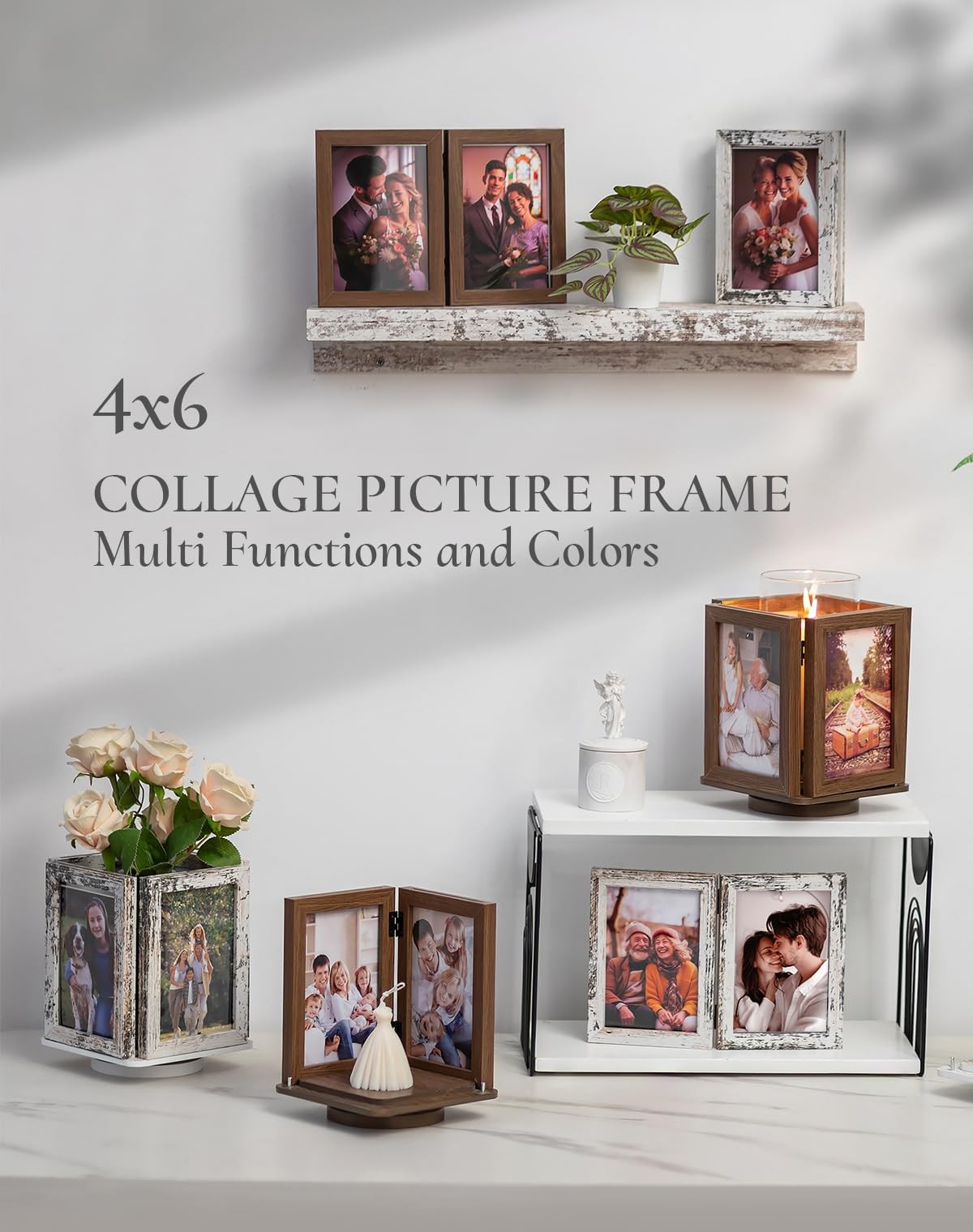 Inweder 4×6 Picture Frames for Tabletop: Rotating Box 1 Pack, Brown