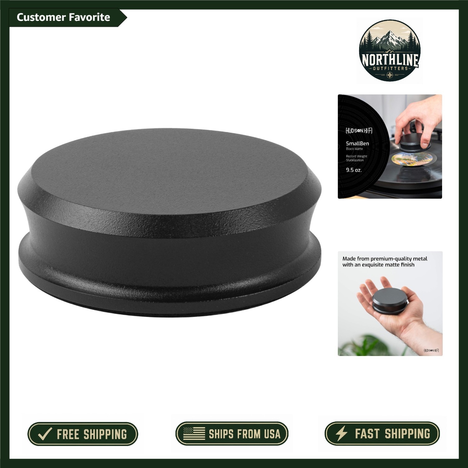 Durable SmallBen Record Weight Stabilizer – 9oz Black Matte for Any Turntable