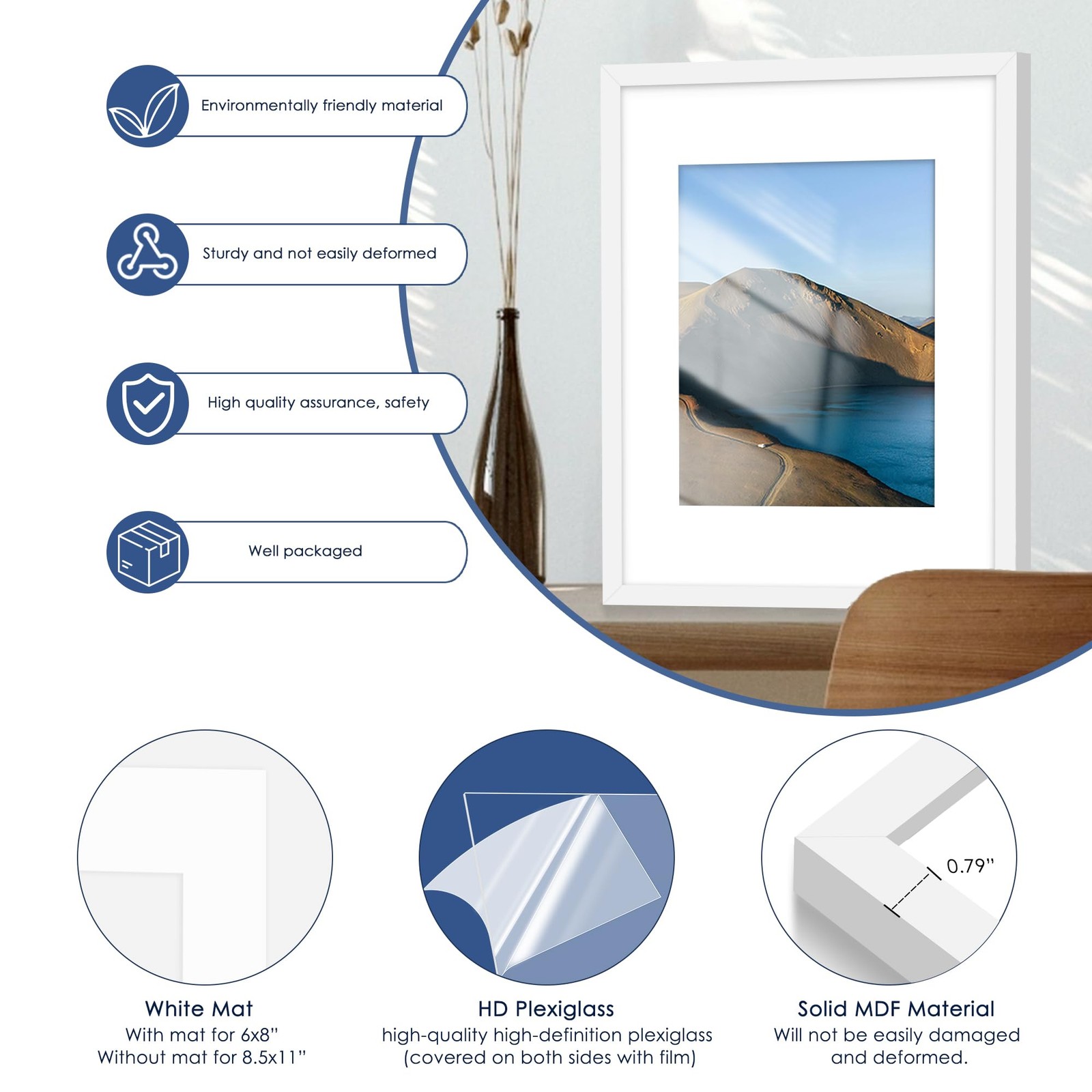 PEALSN 11×14 Picture Frame Set of 6, Display Pictures 8×10 with 11×14, White