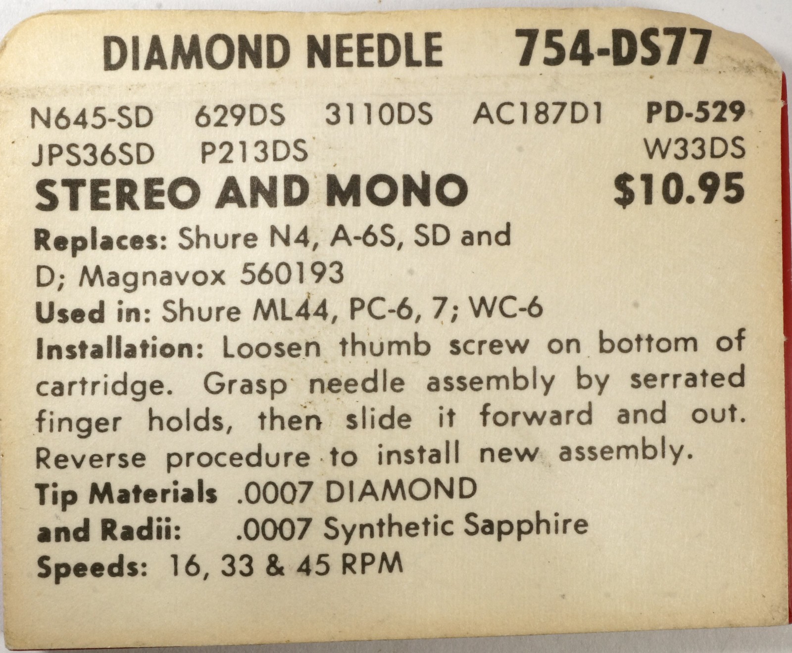 NOS Superb 754-DS77 Diamond Needle for Shure N4 A-65S SD D Magnavox 560193