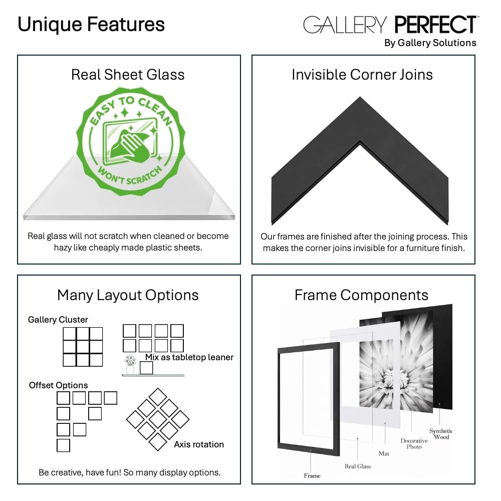 Gallery Perfect 12×12 Picture Frames, 9 Piece Set Matted to 8×8, White