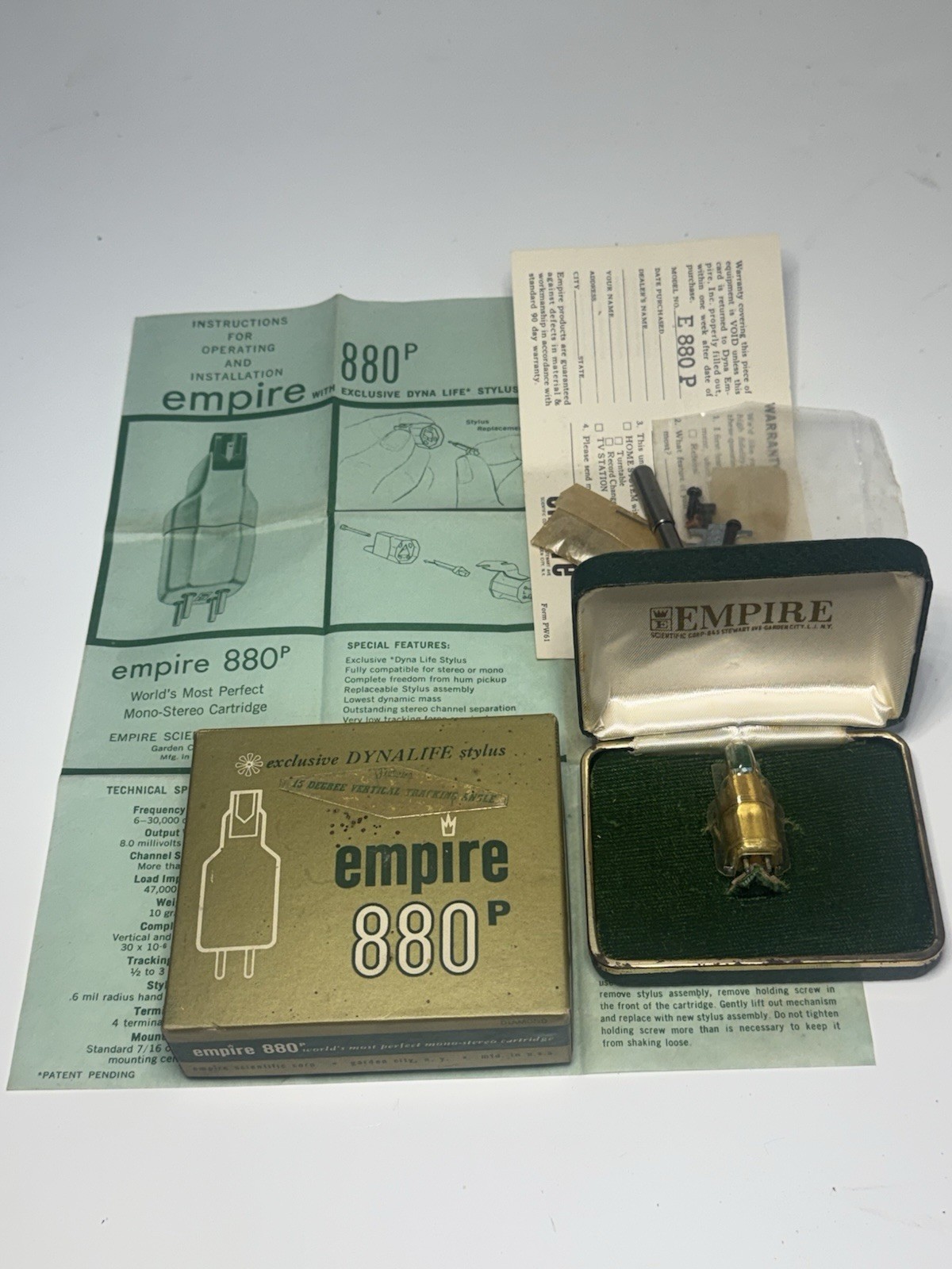 Vintage Empire 880P Mono Stereo Cartridge NOS Complete Box Papers Stylus