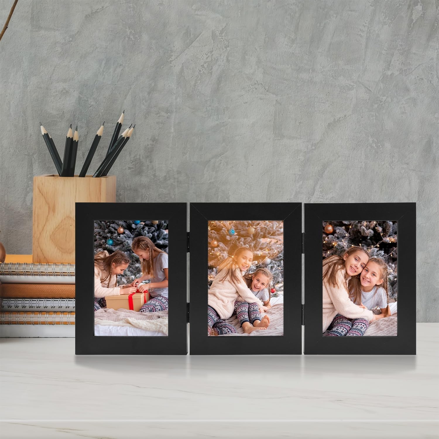 Frametory, 3 Picture Frames 4×6 Trifold Photo (1-Pack), Black