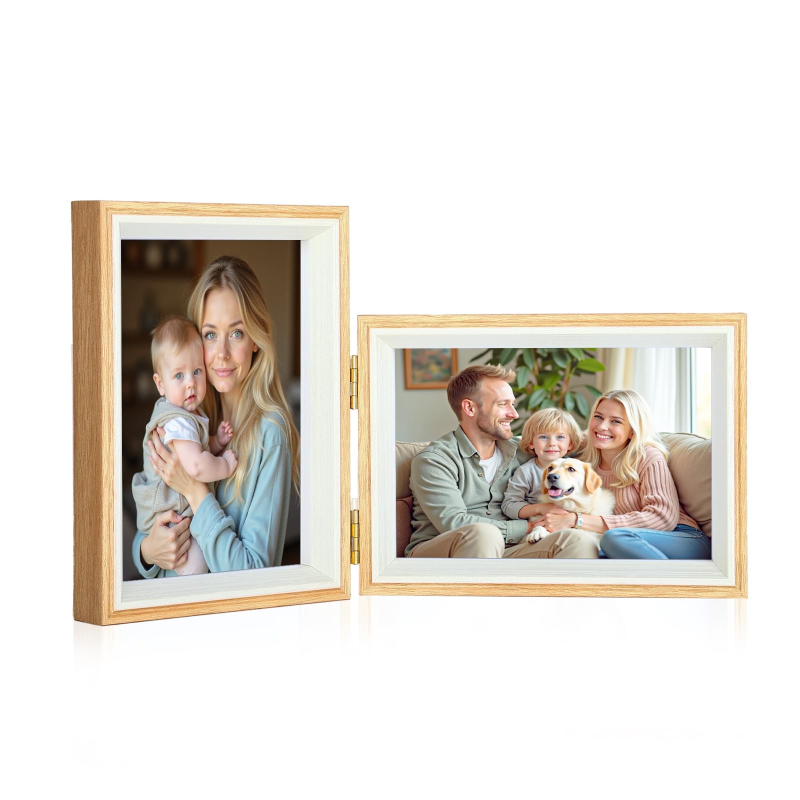 Epecfan Double Picture Frame 4×6 picture frame, Wood Grain