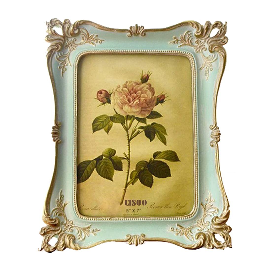 CISOO 5×7 Vintage Picture Frame Antique Ornate Blue Photo Frame, 5×7,