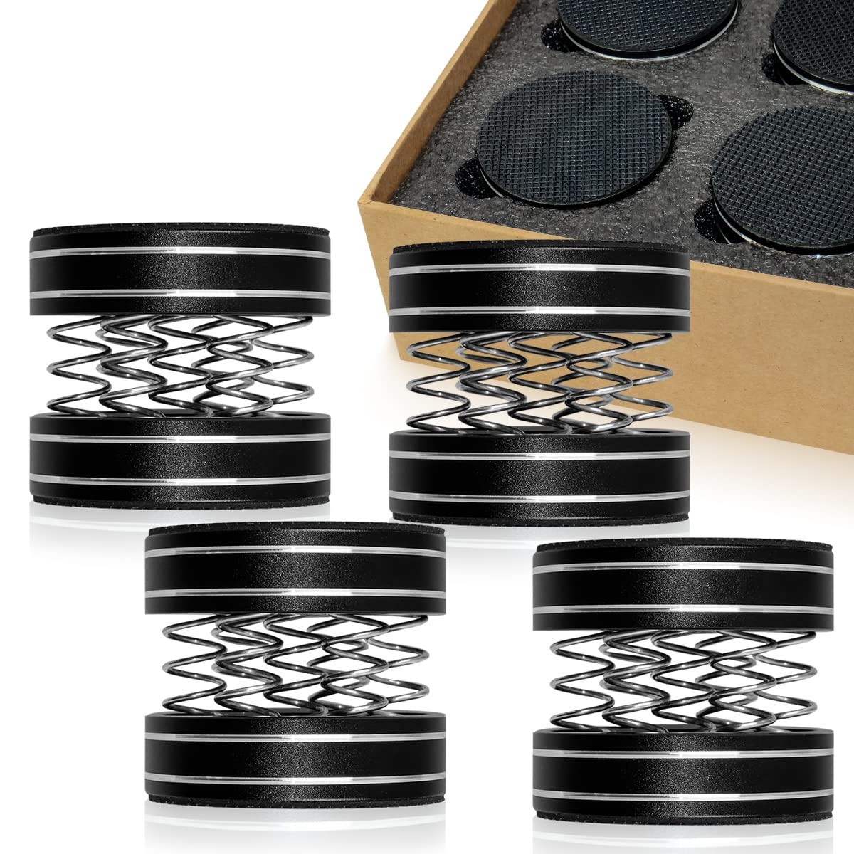 4Pcs Audiophile Aluminum Turntable Isolation Stand Feet, Adjustable Spring Speak