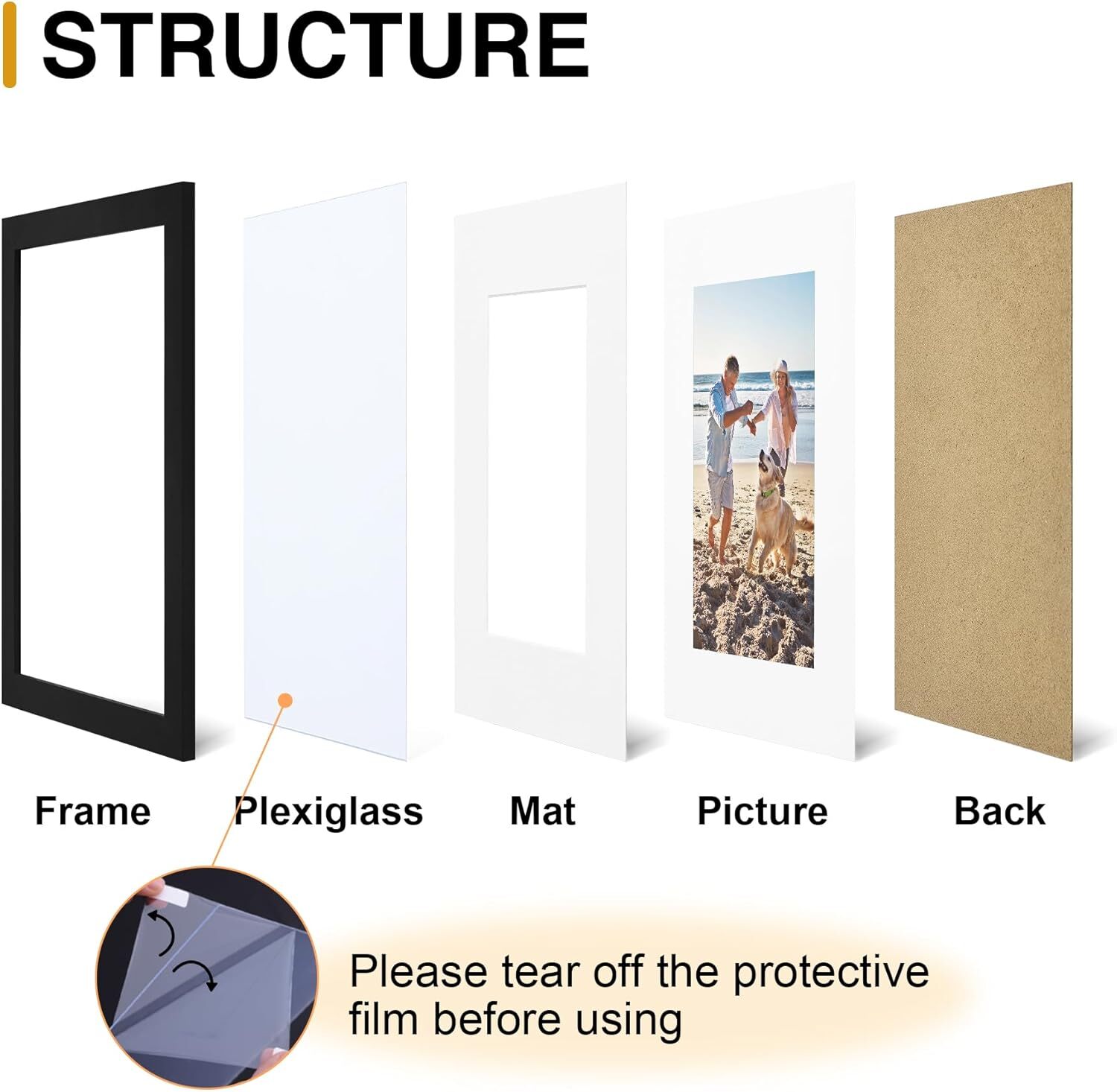 decorUhome 8×10 Picture Frame, Display Pictures 5×7 (Pack of 1), Black