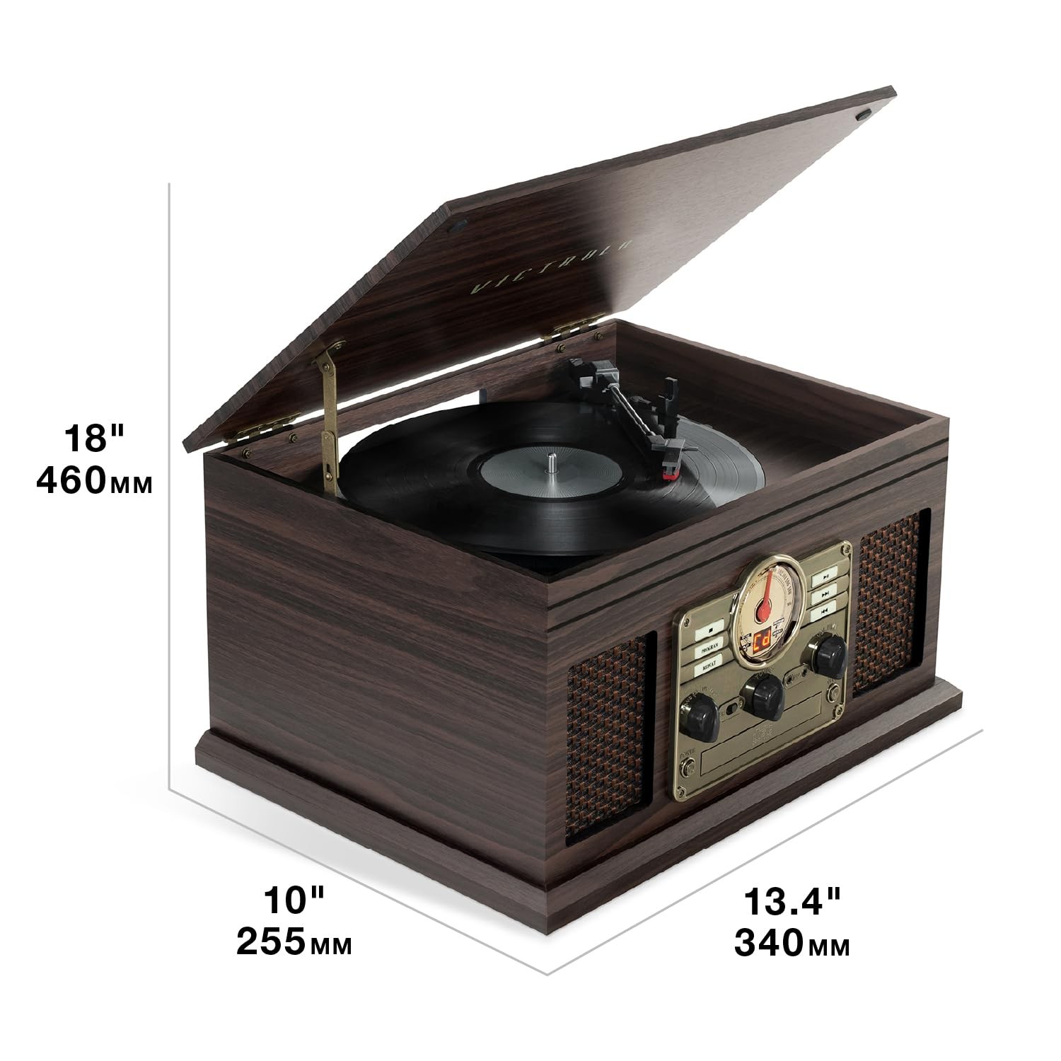 Victrola The Quincy 6-in-1 Bluetooth Record Player & Multimedia 1, Mahogany