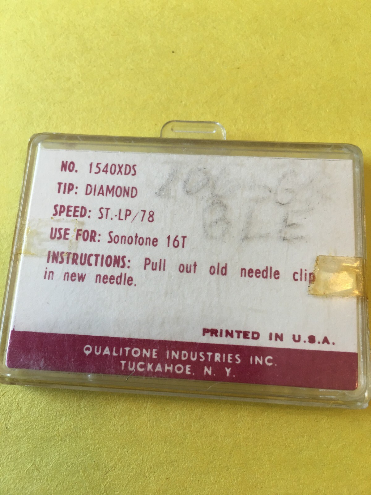Original Qualitone Diamond Needle Stylus 1540XDS for Sonotone 16T Possibly More