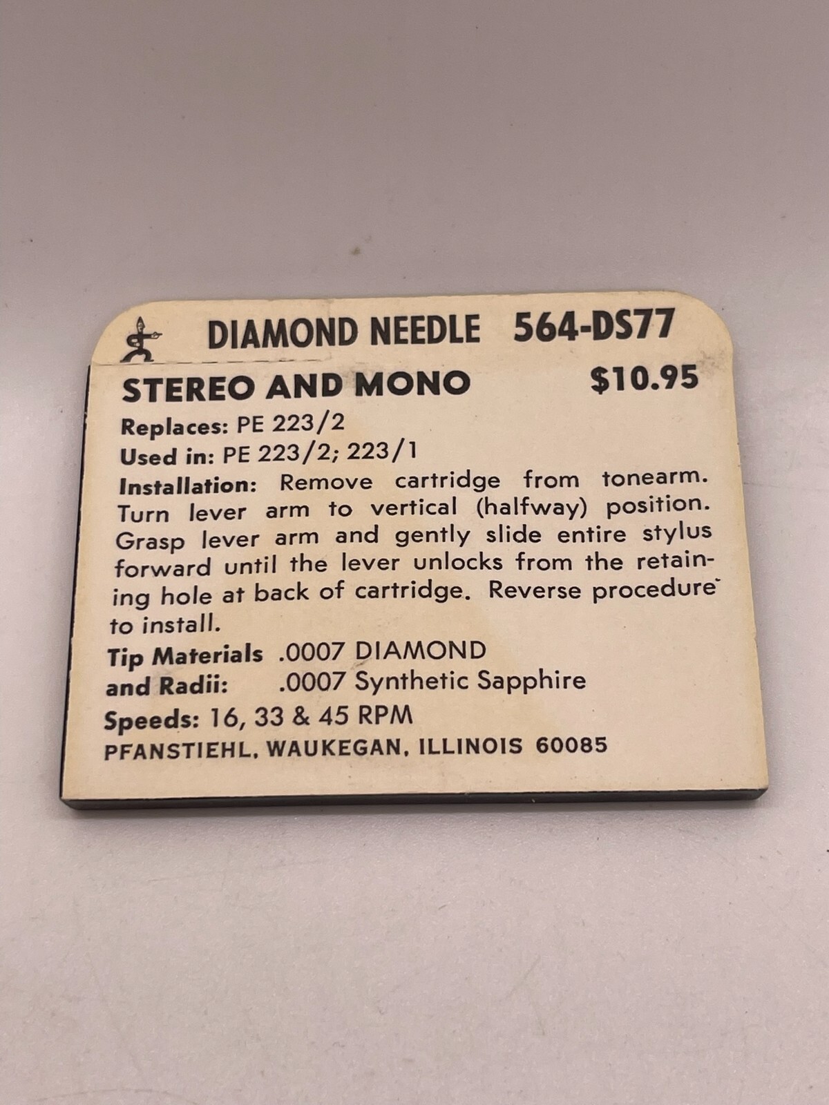 NEW Pfanstiehl 564-DS77 “Diamond” Needle Stylus Dual Needle 564DS77 PE 223 /2 1