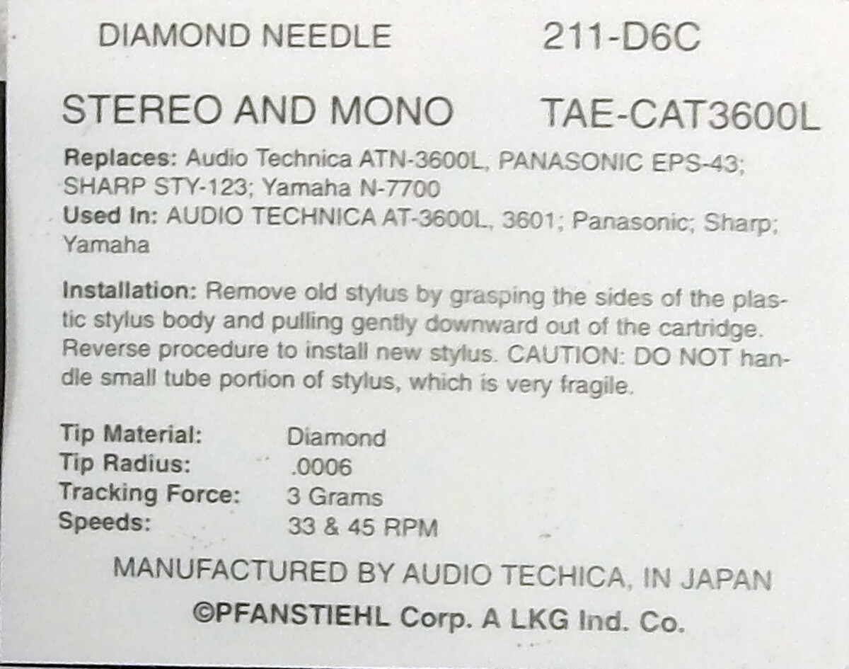 Genuine AUDIO TECHNICA NEEDLE for Denon DP-29F turntable Pioneer PN-230 211