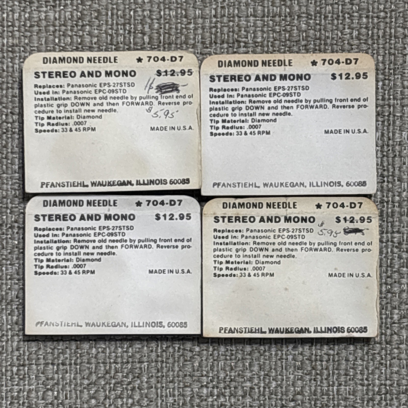 Pfanstiehl 704-D7 Diamond Stylus Replaces PANASONIC EPS-27STSD NOS Lot Of 4