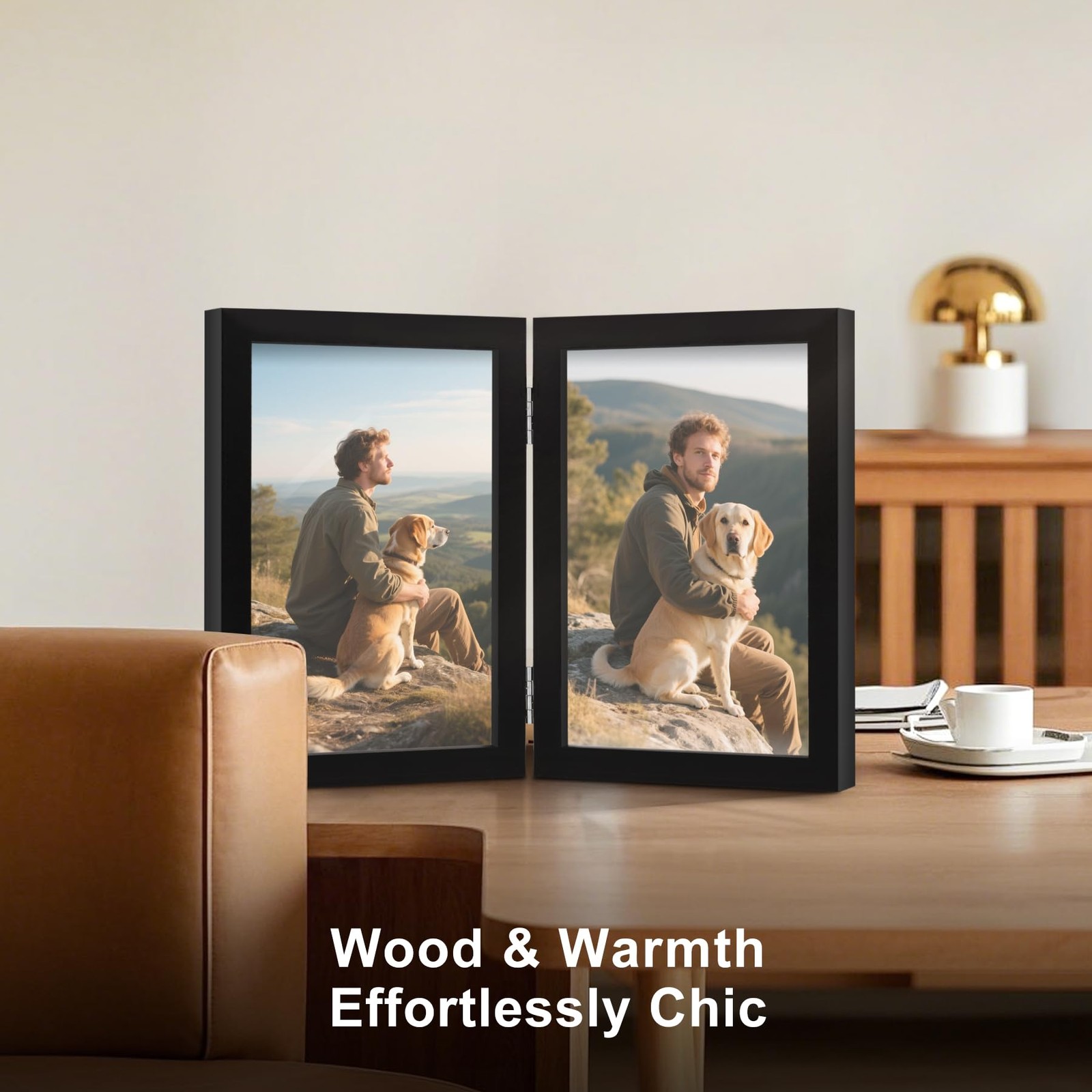 FOREV 4×6 Double Picture Frame Wooden Hinged Photo 4×6, Black