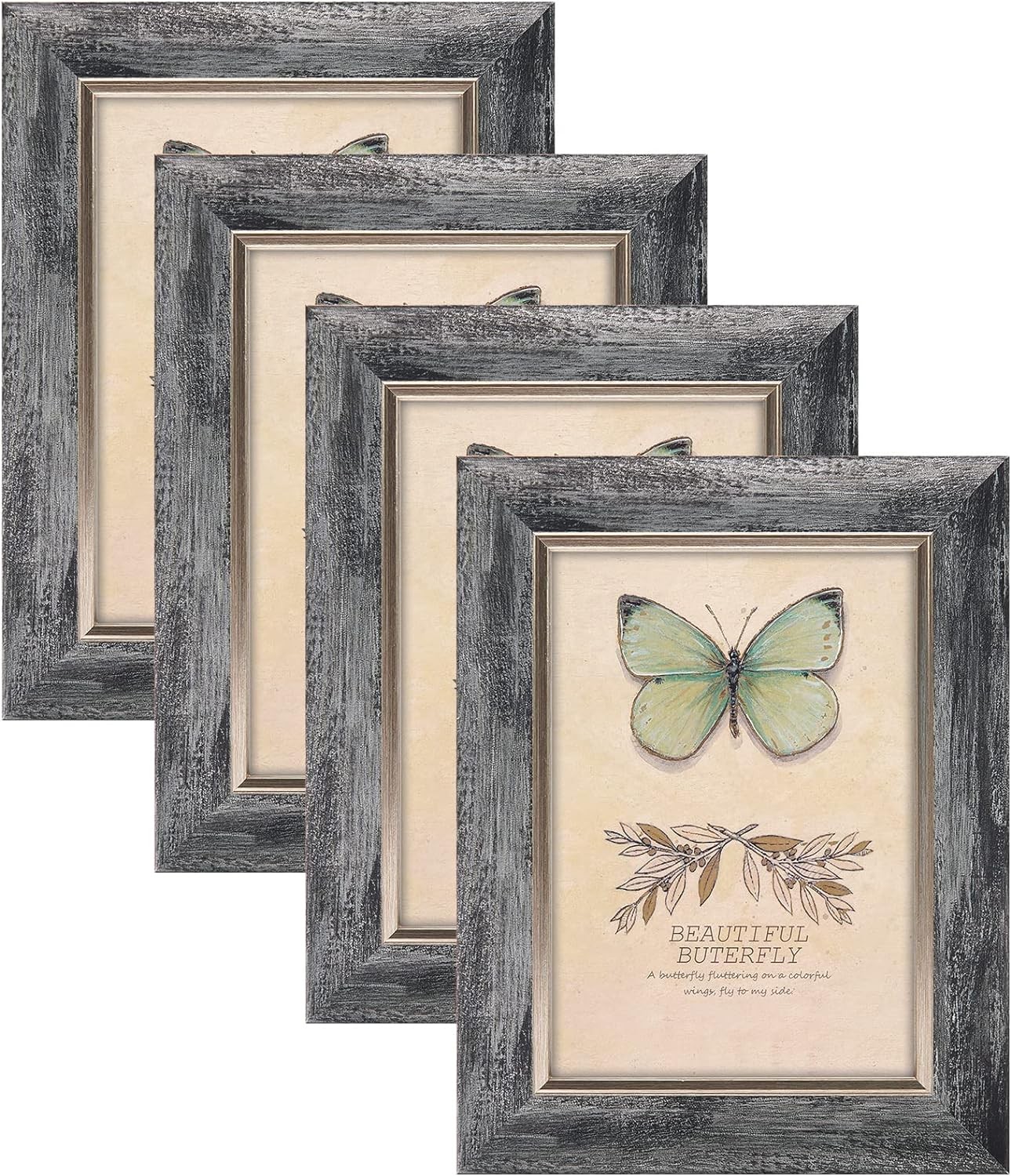 XUANLUO 5×7 Picture Frames Set of 4 Rustic Retro Photo 5 x 7 inch, Grey-4pcs