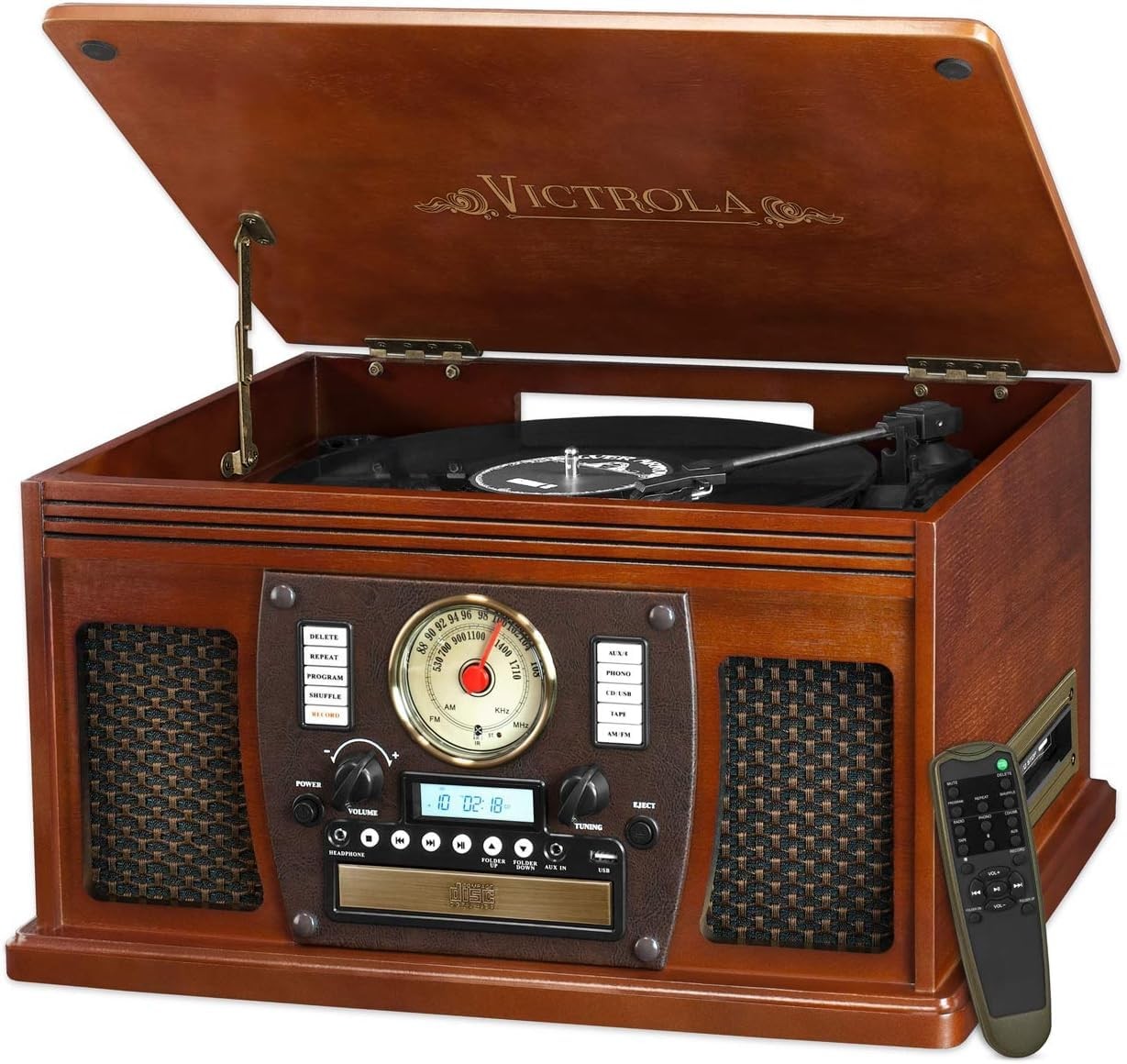 Victrola Navigator 8-in-1 Bluetooth Record Player with 1SFA, Mahogany