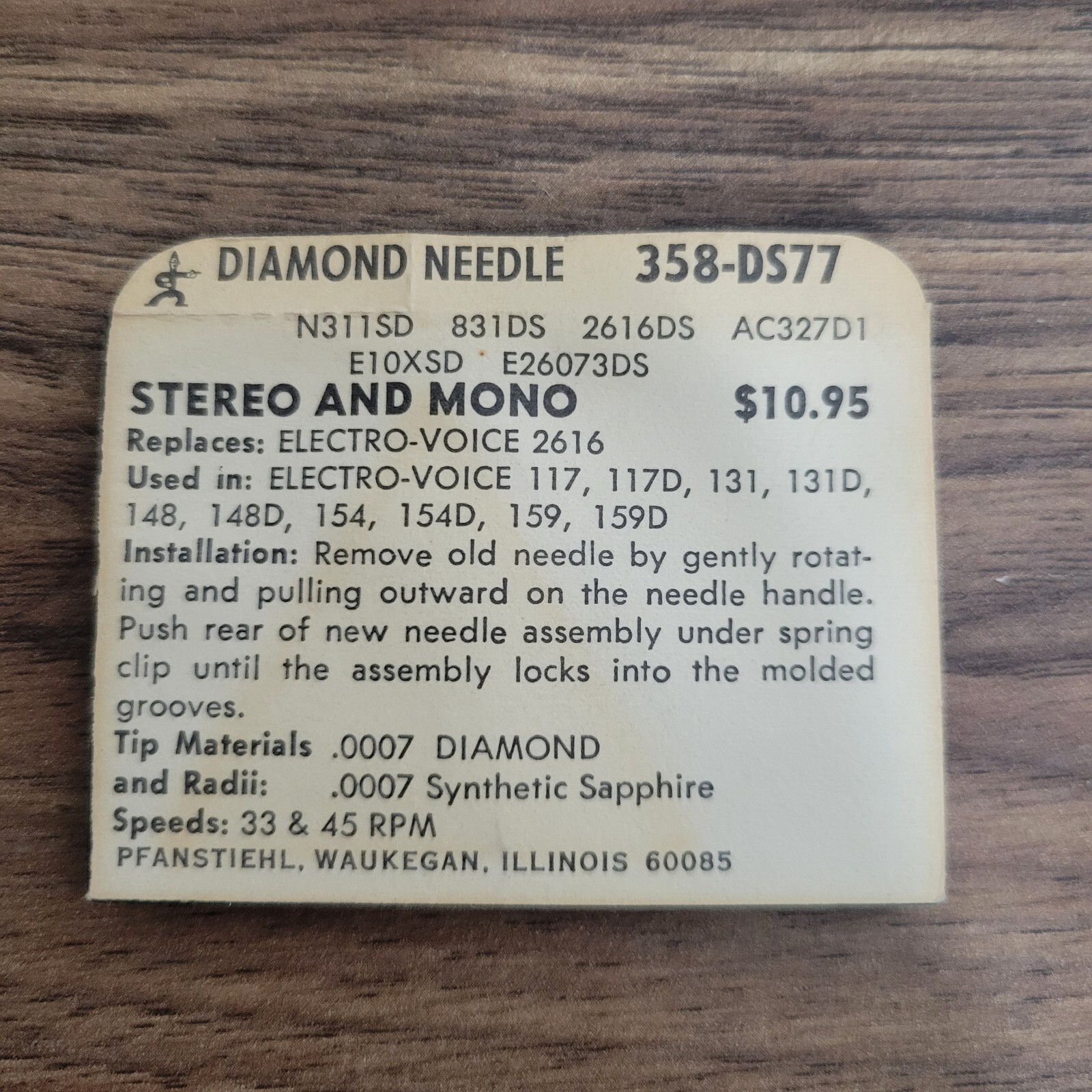 NEW Pfanstiehl 358-DS77 Diamond Needle Stylus “Dual Needle” 358DS77 EV 2616 117
