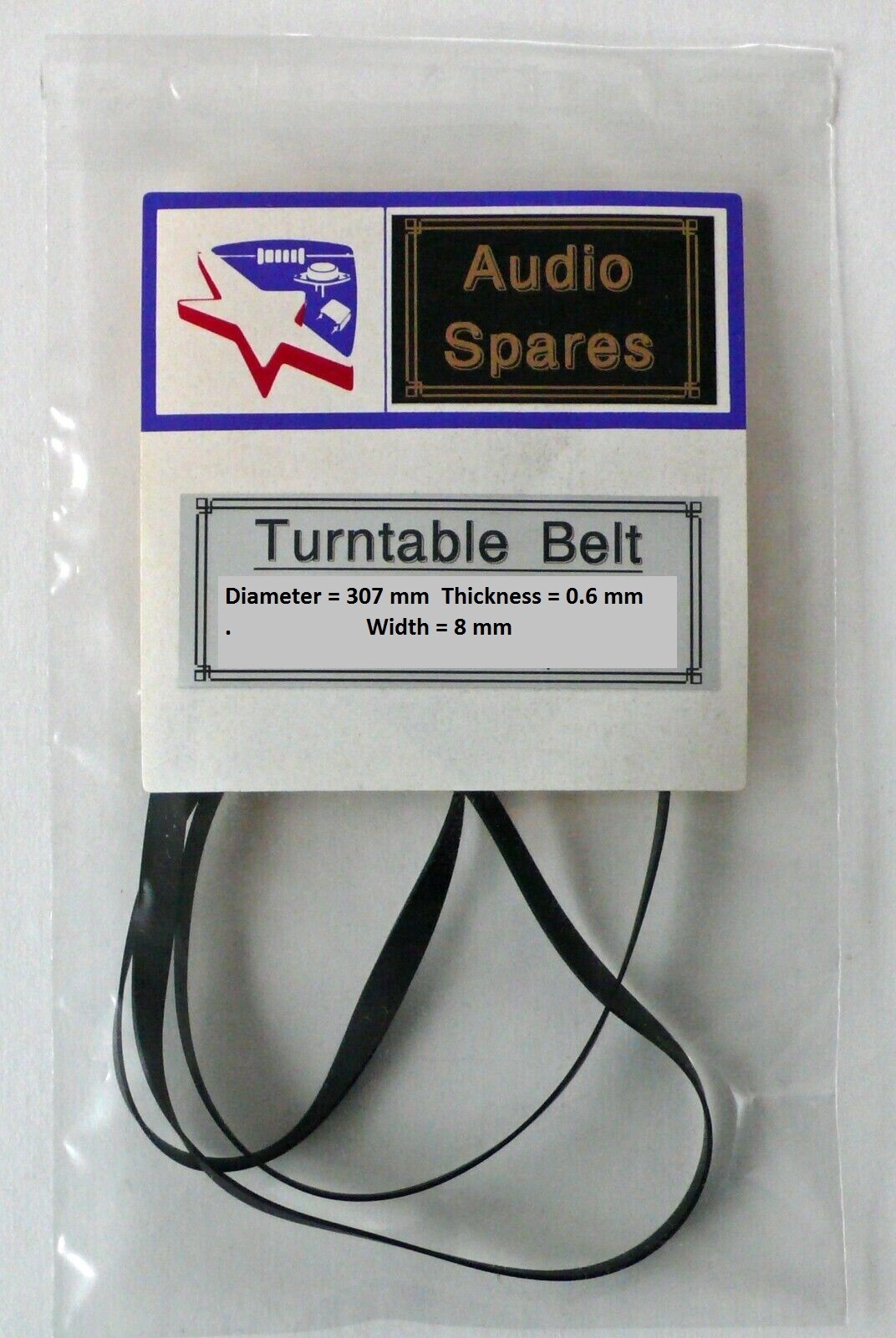 Turntable Belt : Diameter A = 307 mm x Thickness B = 0.6 mm x Width C = 8 mm