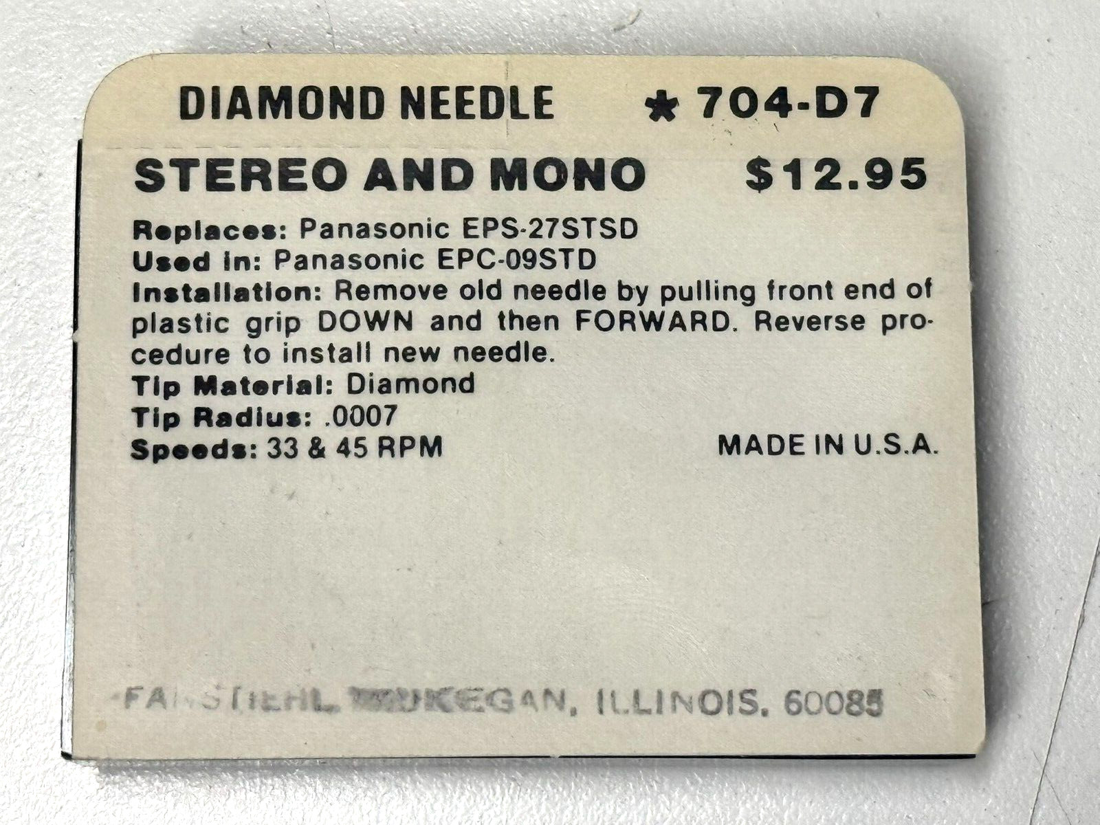 PFANSTIEHL ✱704-D7 DIAMOND NEEDLE NIB FOR VINTAGE PANASONIC EPC09STD STYLUS ONLY