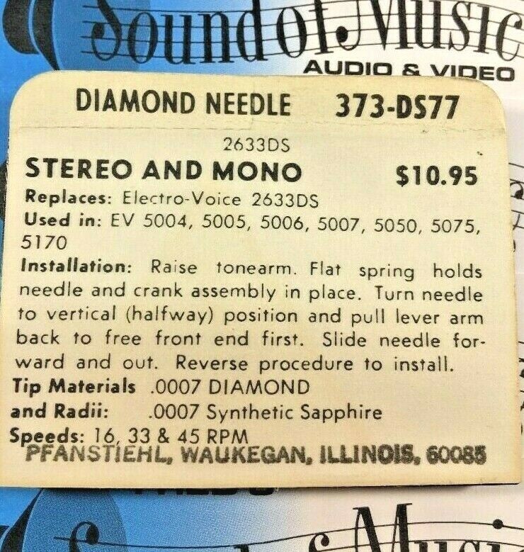 NEW Pfanstiehl 373-DS77 Diamond Stylus “Dual Needle” Buy One Get One Free