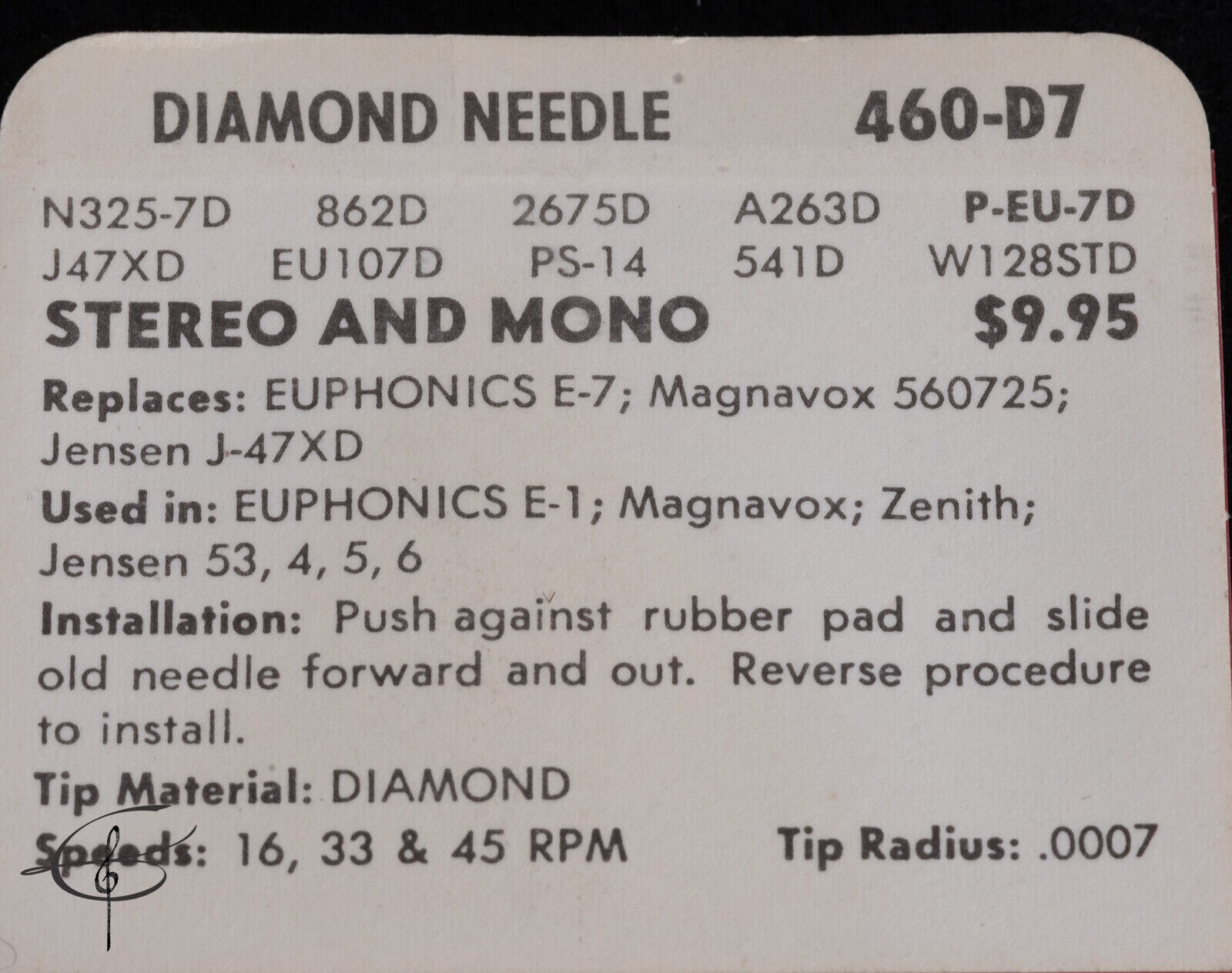Record Player Phonograph Needle Stylus Superb Needle 460-D7 NEW