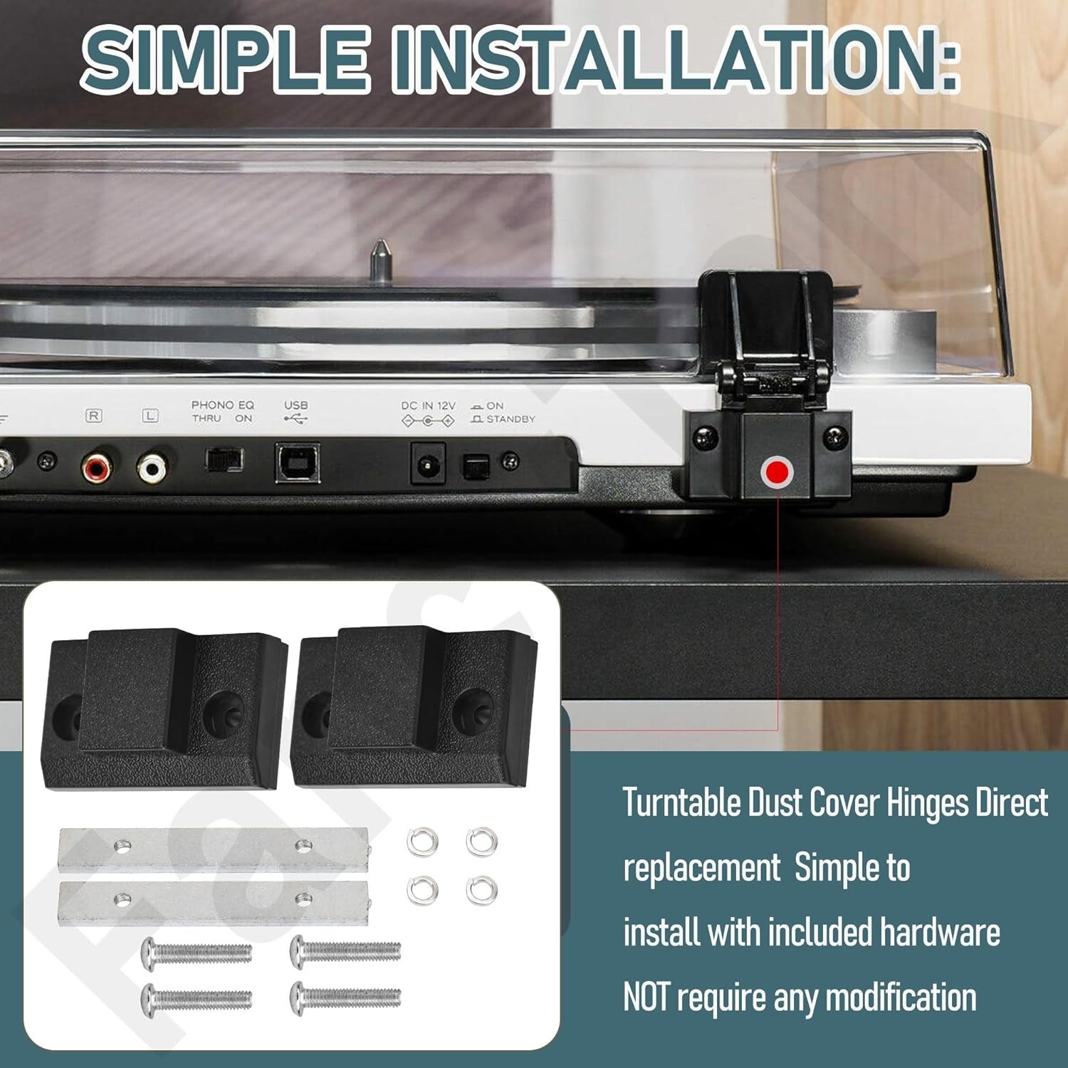 2 Pack Dust Cover Hinge Set Replacement Part for Turntables SL 1200 Black