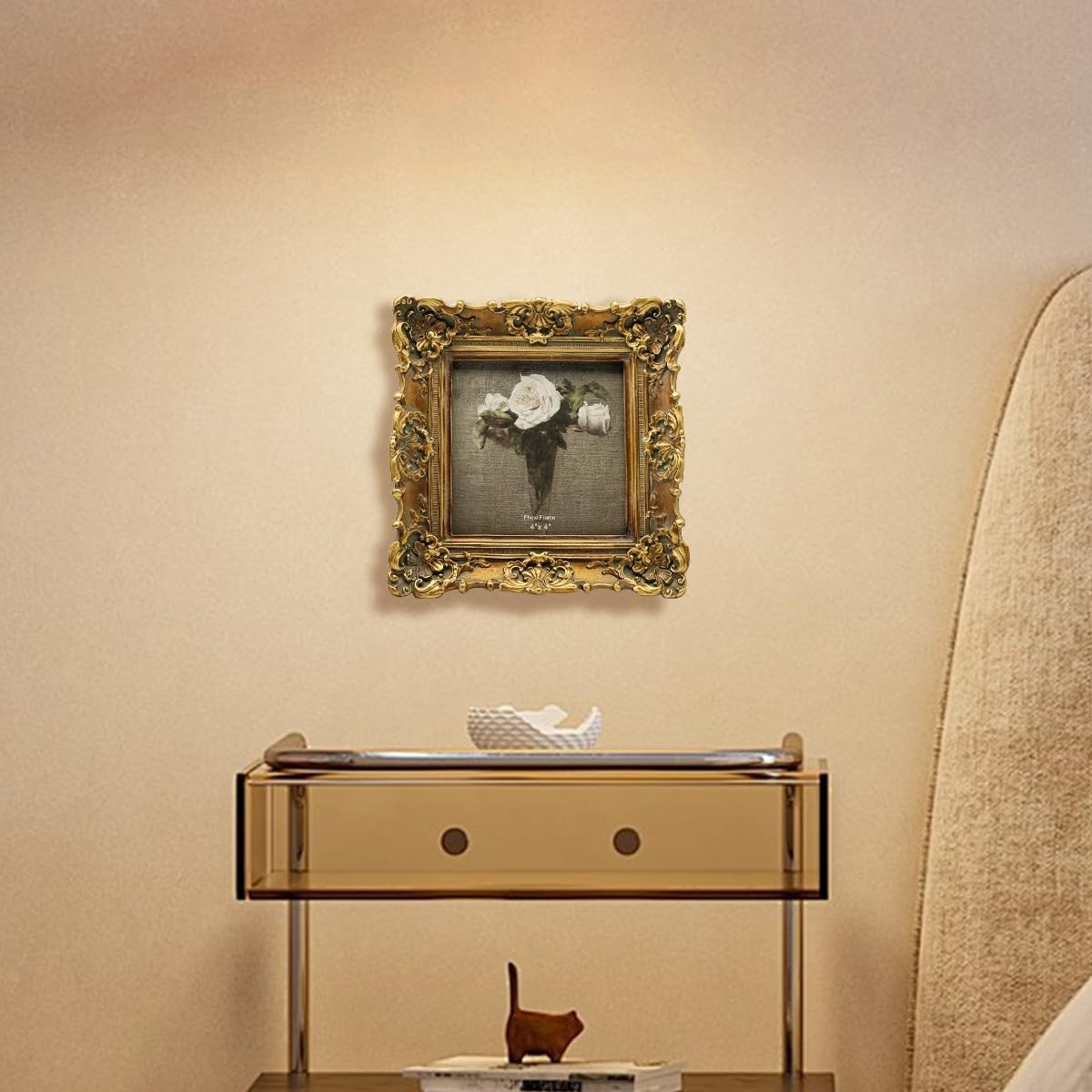 CISOO 4×4 Vintage Small Picture Frame, Antique Ornate Bronze Gold 4×4,