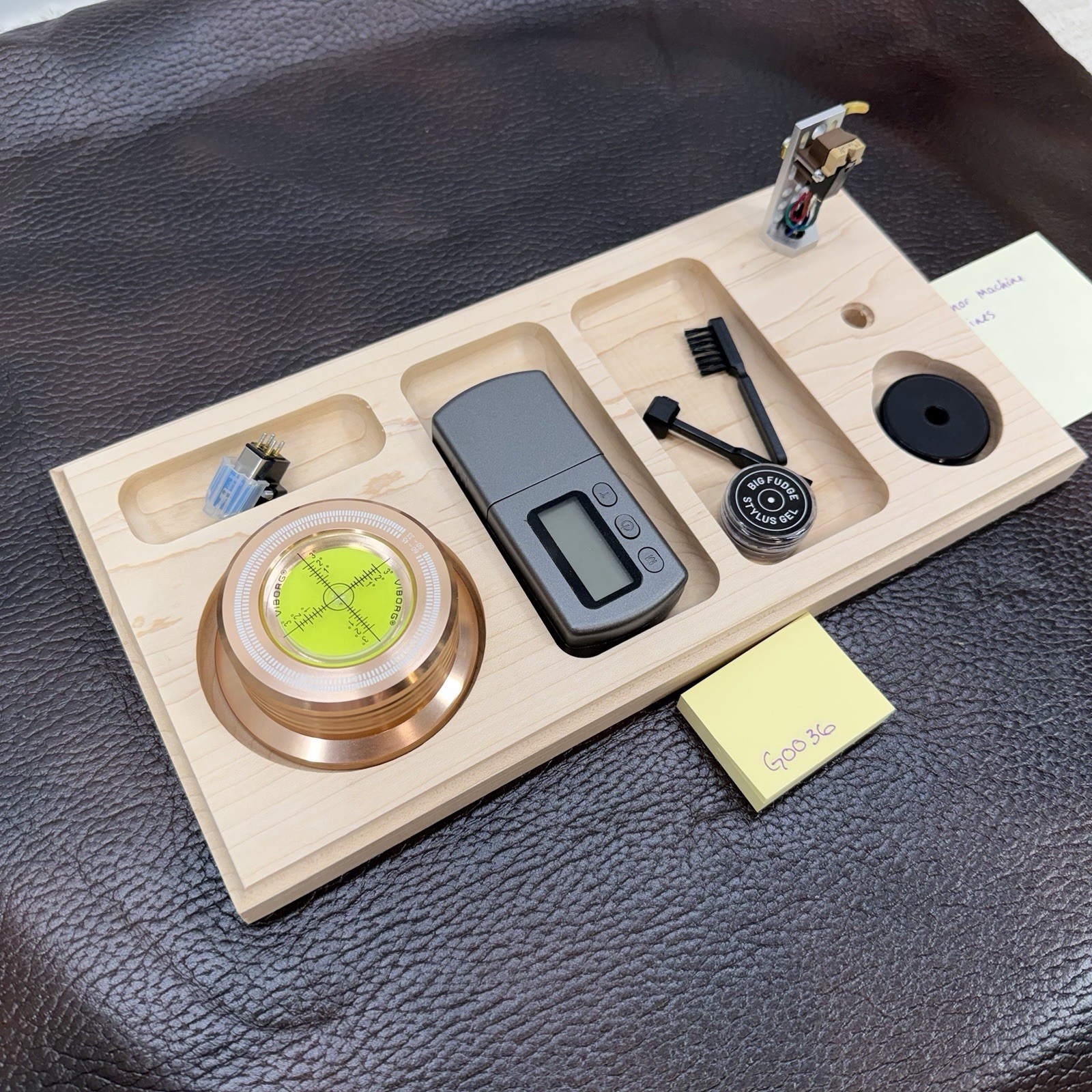 Turntable Accessory Tray W Headshell Stand Unique Wood Character Organizer Read