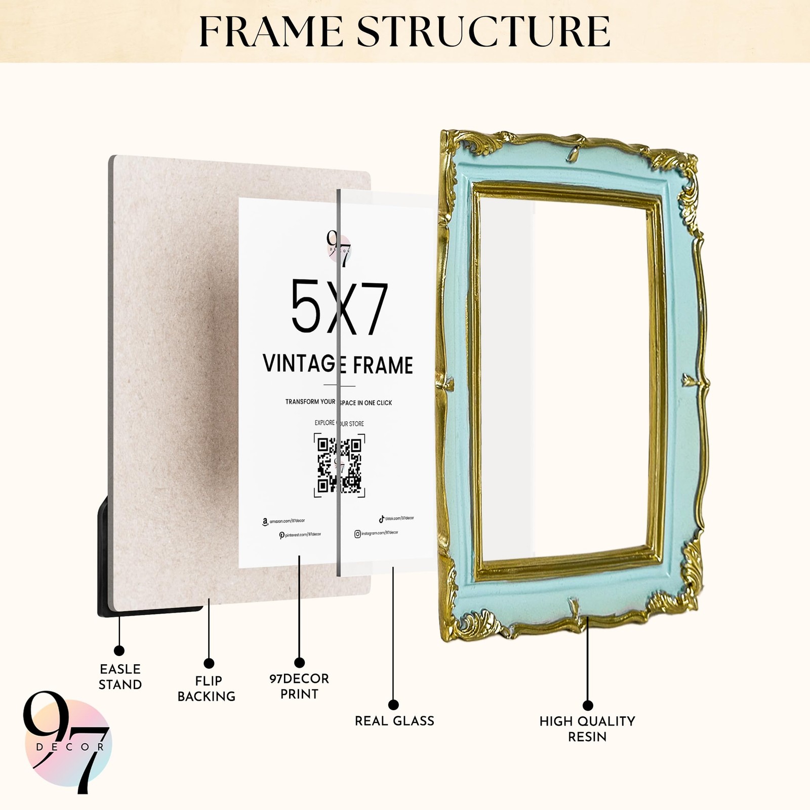 97 Decor Vintage Picture Frames 5×7 – Blue Gold 5 5×7, Cinderella